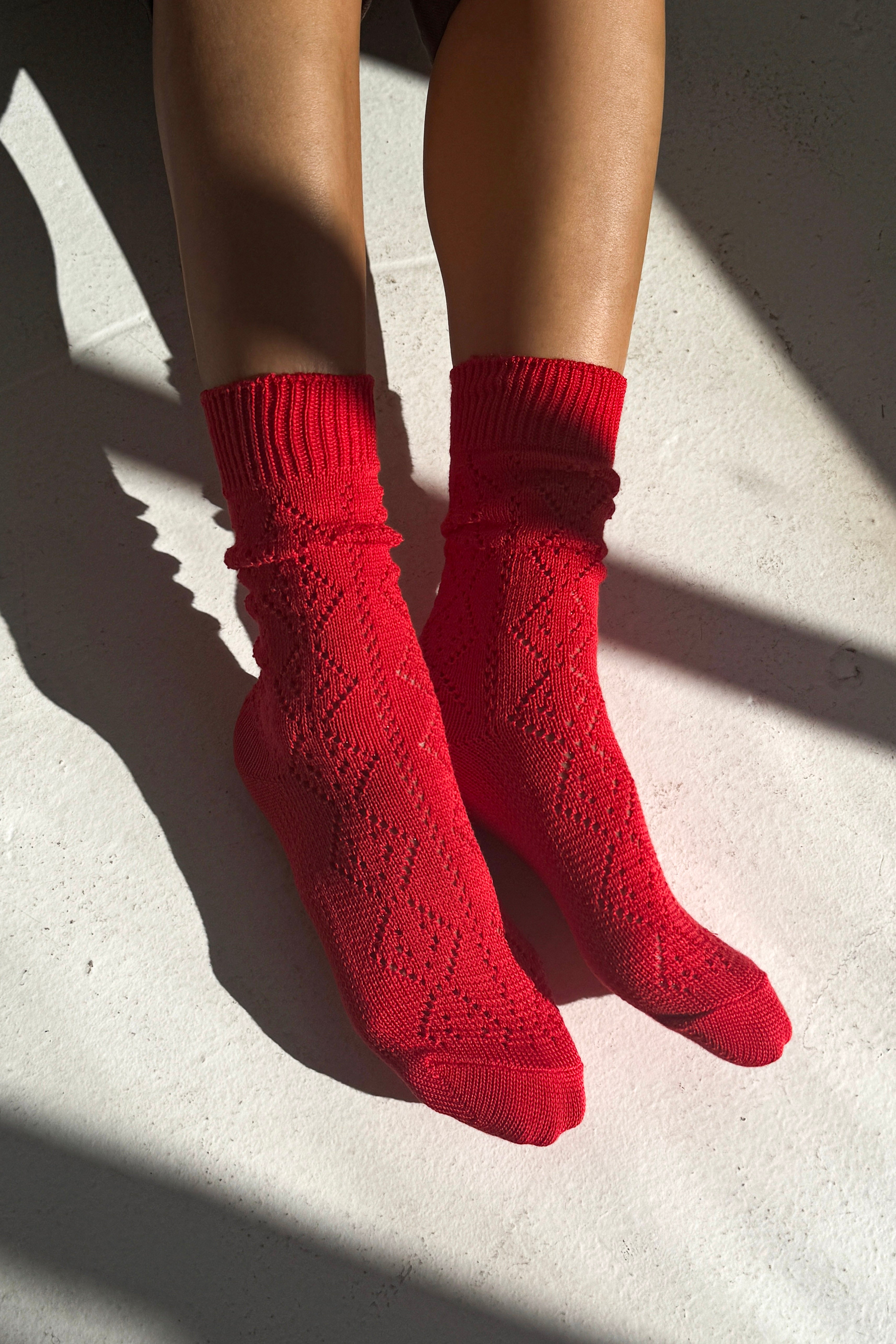 Modal Eyelet Socks - Poppy Red