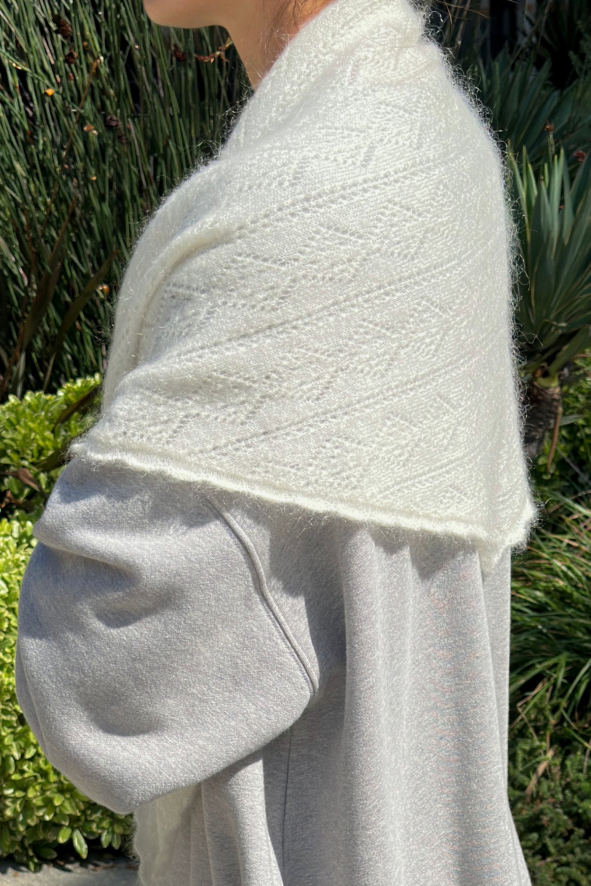 Mohair Pointelle Shawl - Pearl