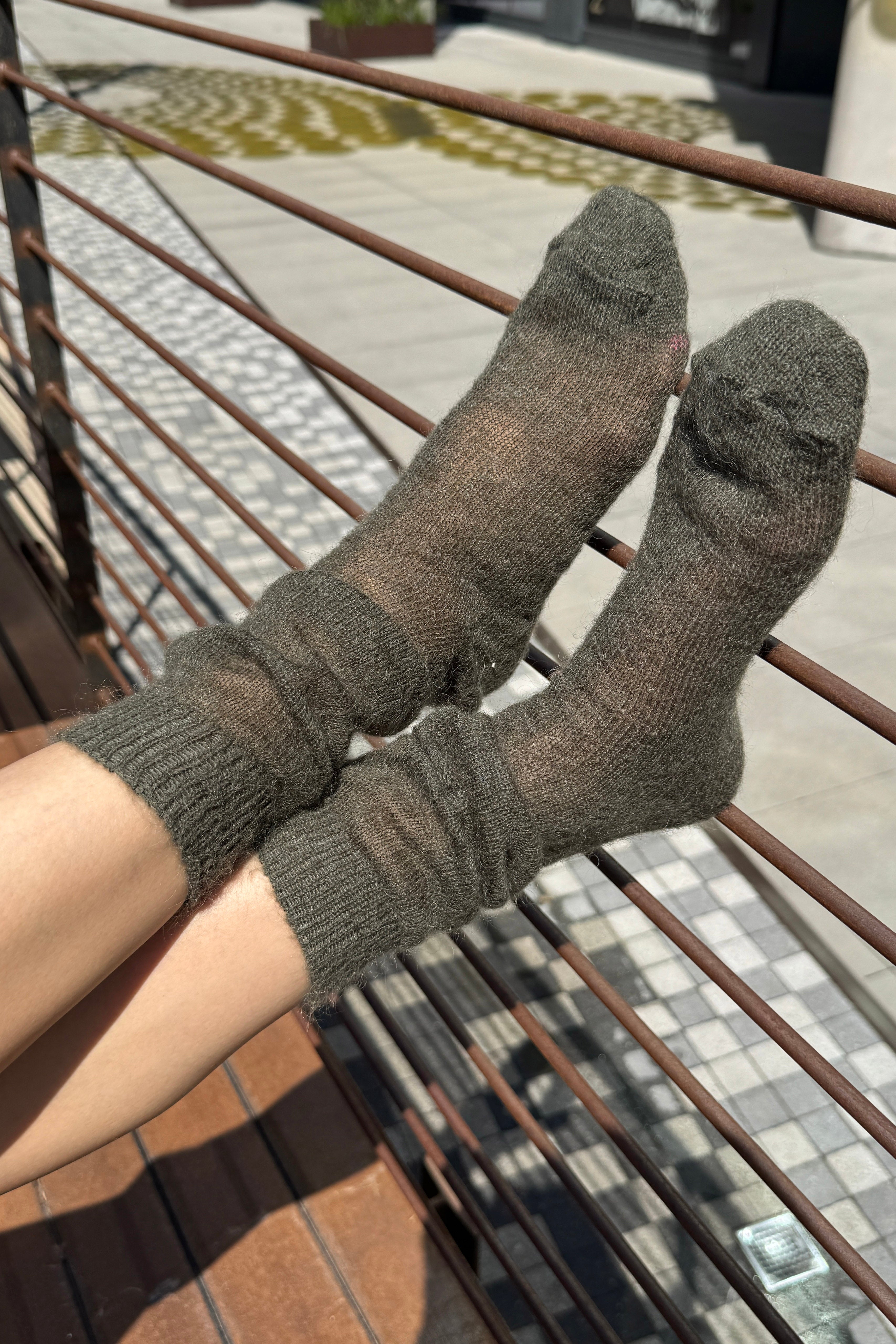 Mohair Veil Socks - Mountain Olive