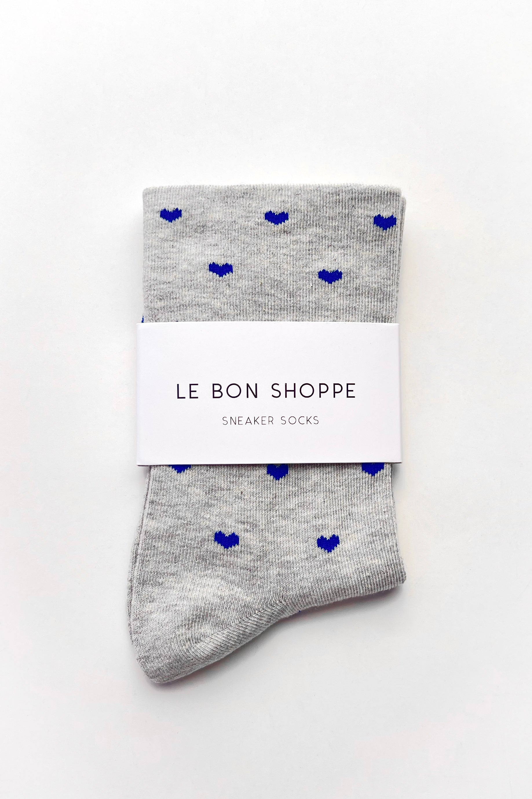 Heart Sneaker Socks - Melange Grey/ Cobalt