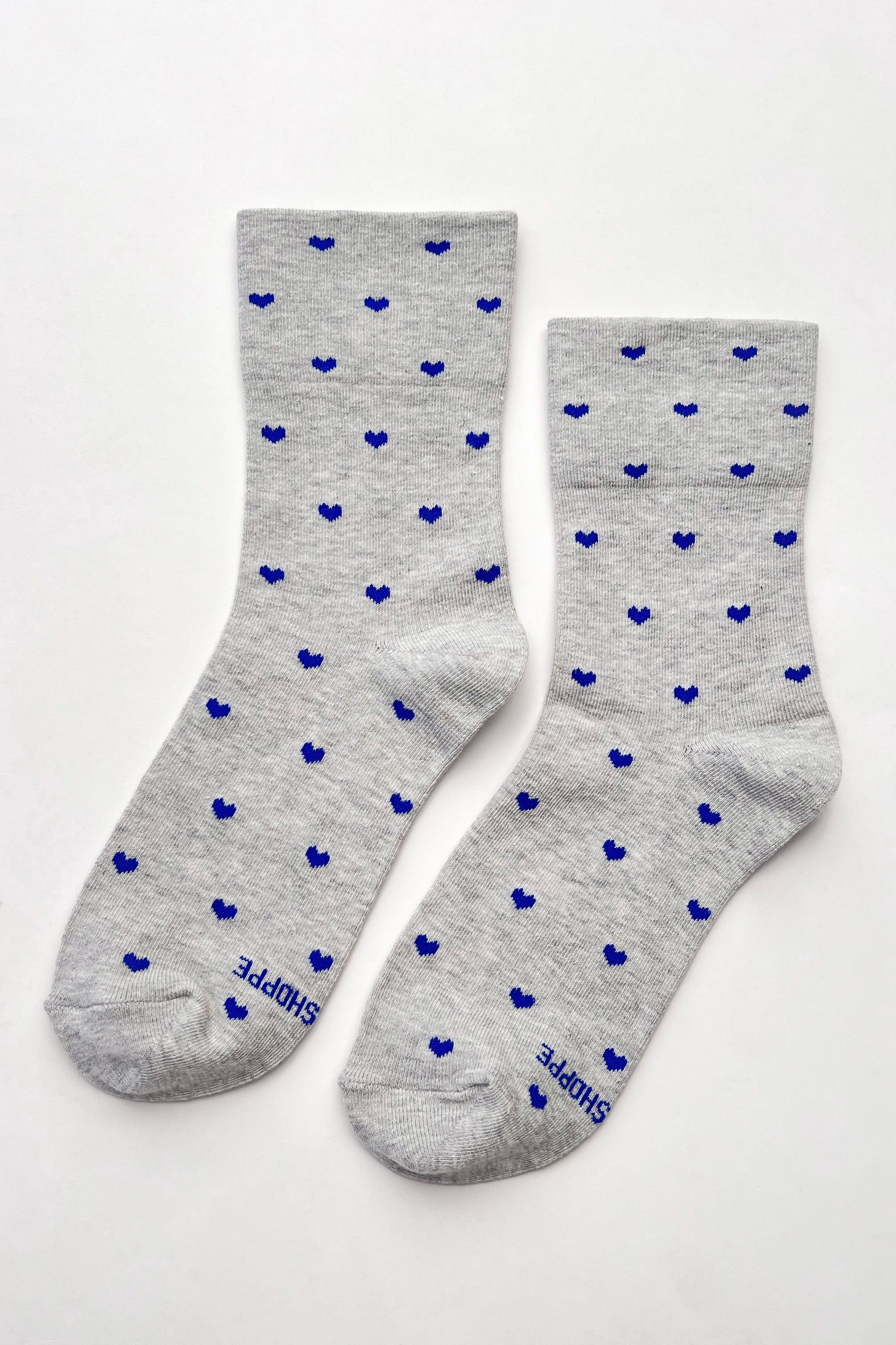 Heart Sneaker Socks - Melange Grey/ Cobalt