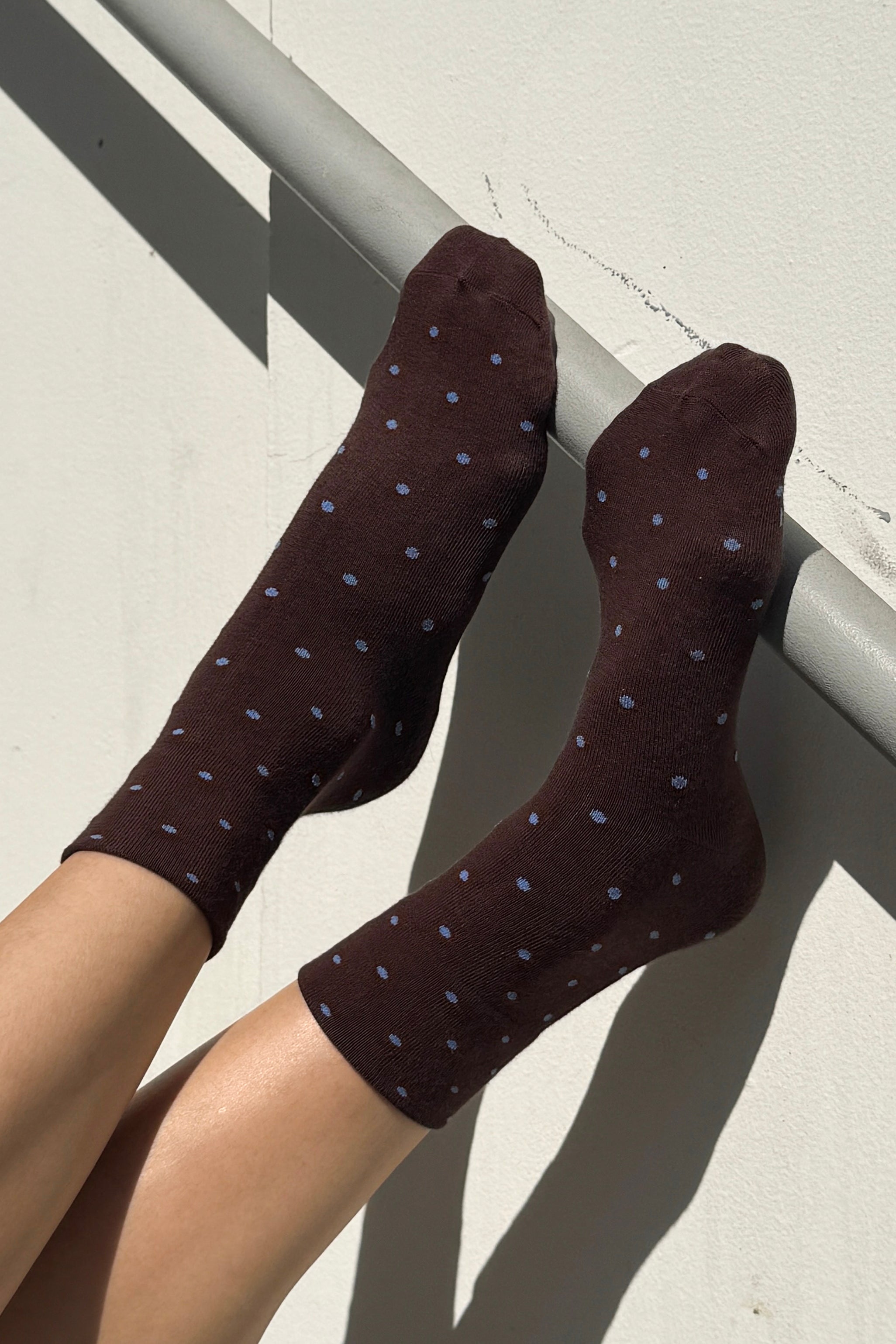 Polka Dot Sneaker Socks - Cacao/Blue