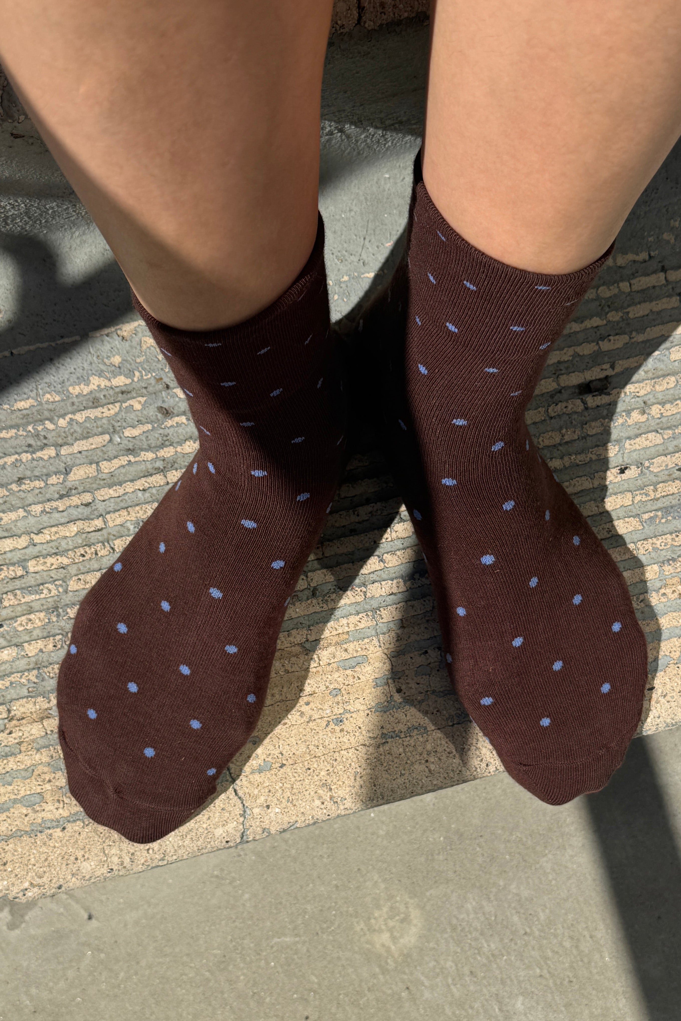 Polka Dot Sneaker Socks - Cacao/Blue