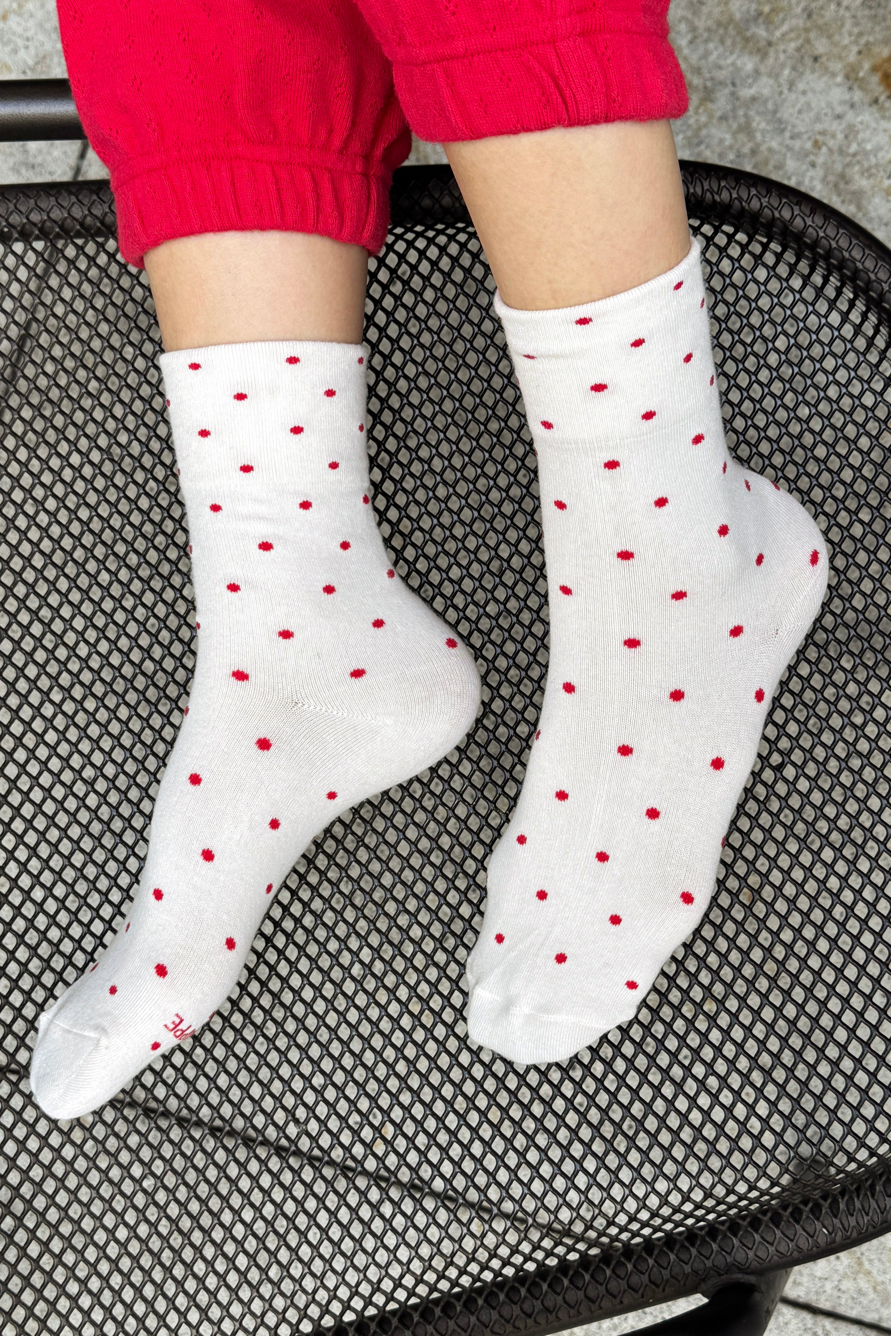 Polka Dot Sneaker Socks - Cream/Red