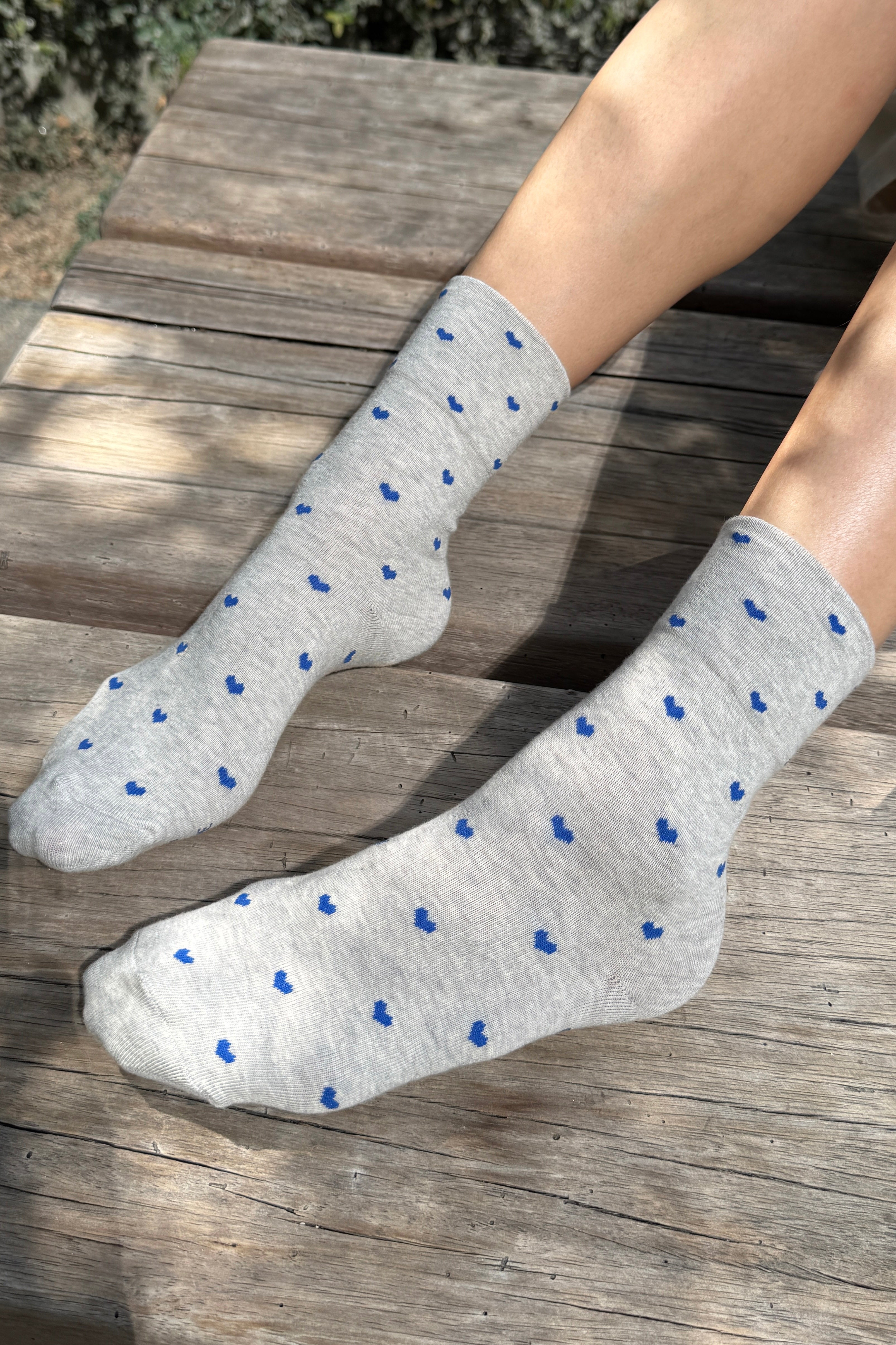 Heart Sneaker Socks - Melange Grey/ Cobalt