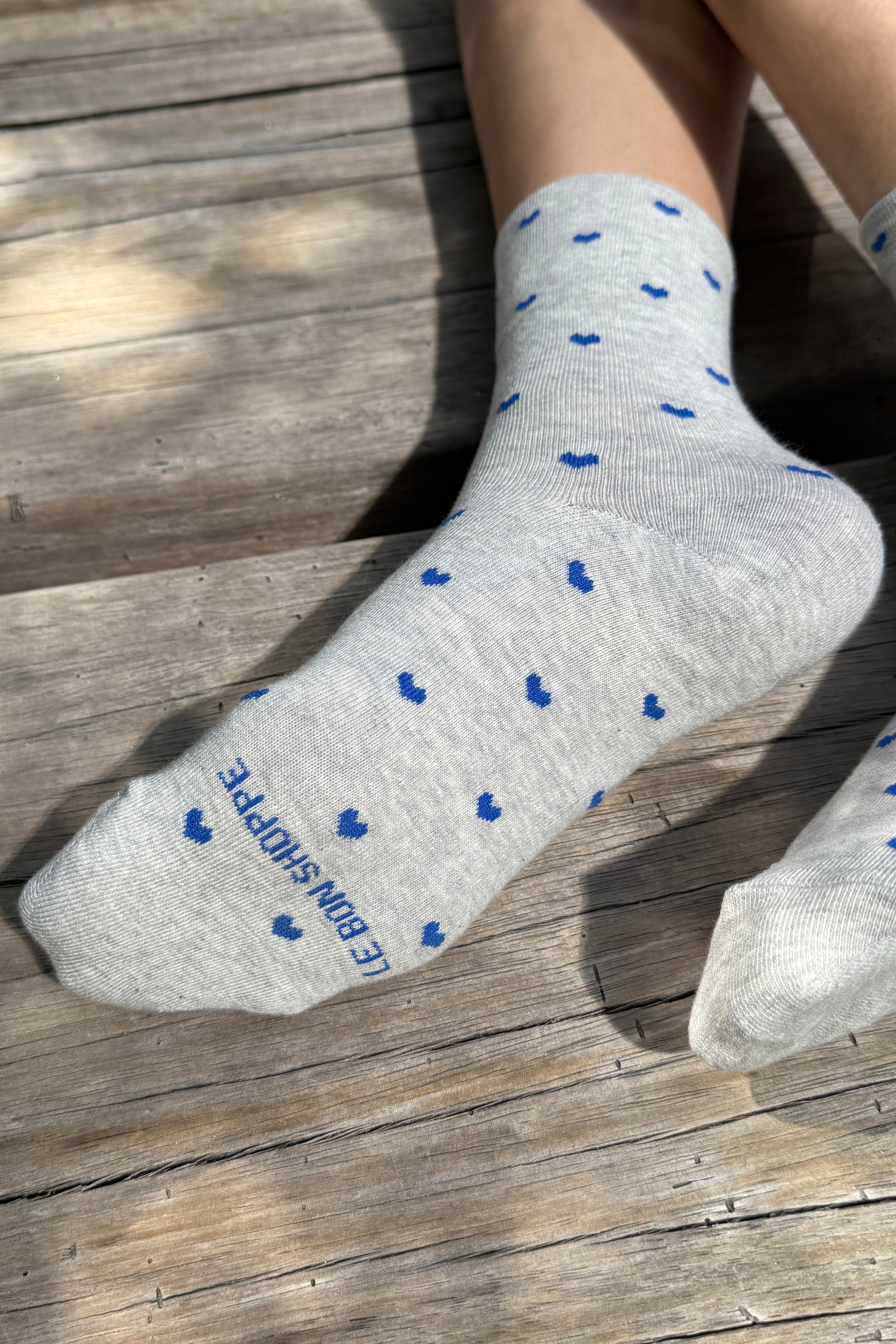 Heart Sneaker Socks - Melange Grey/ Cobalt