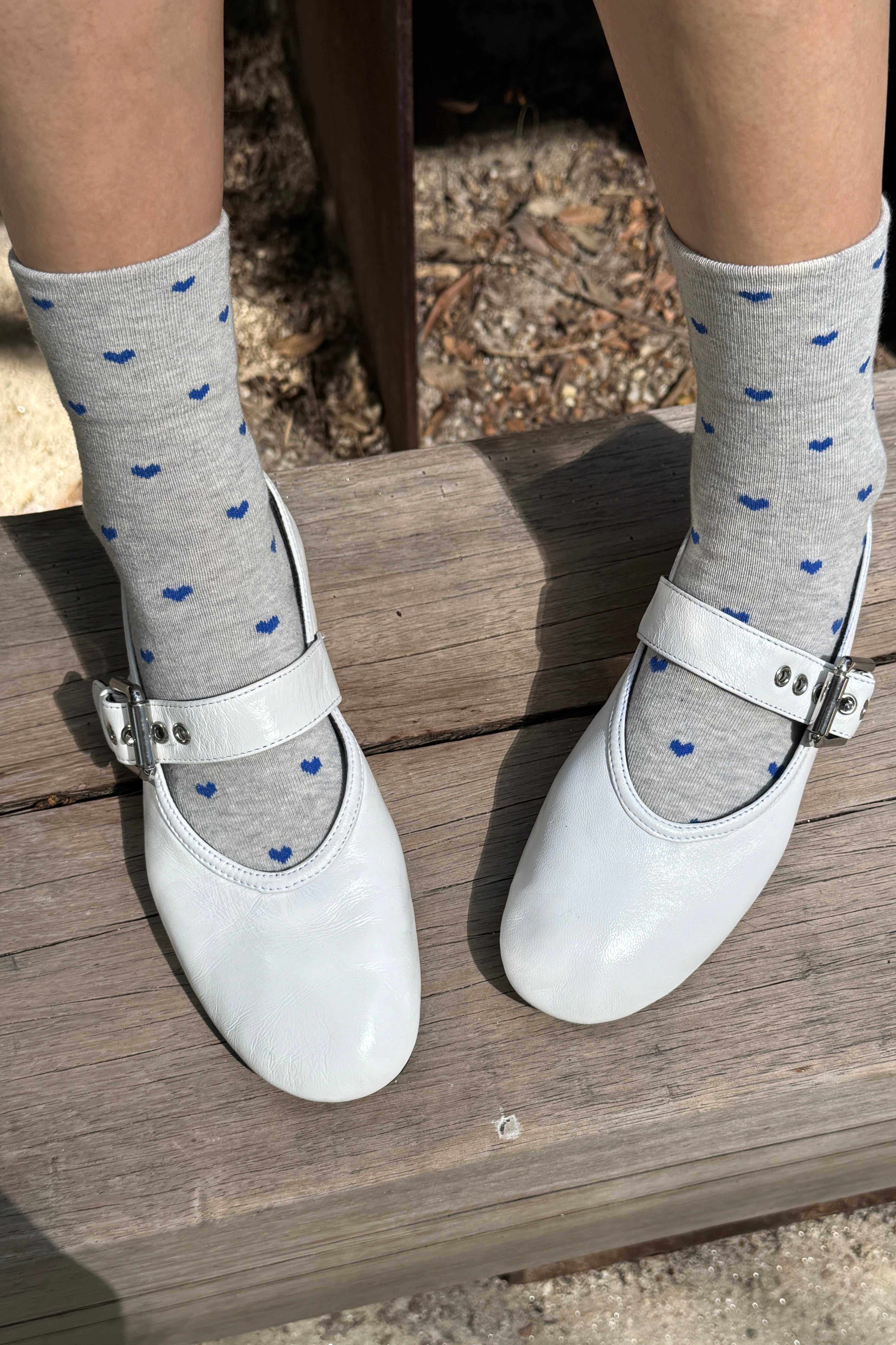 Heart Sneaker Socks - Melange Grey/ Cobalt