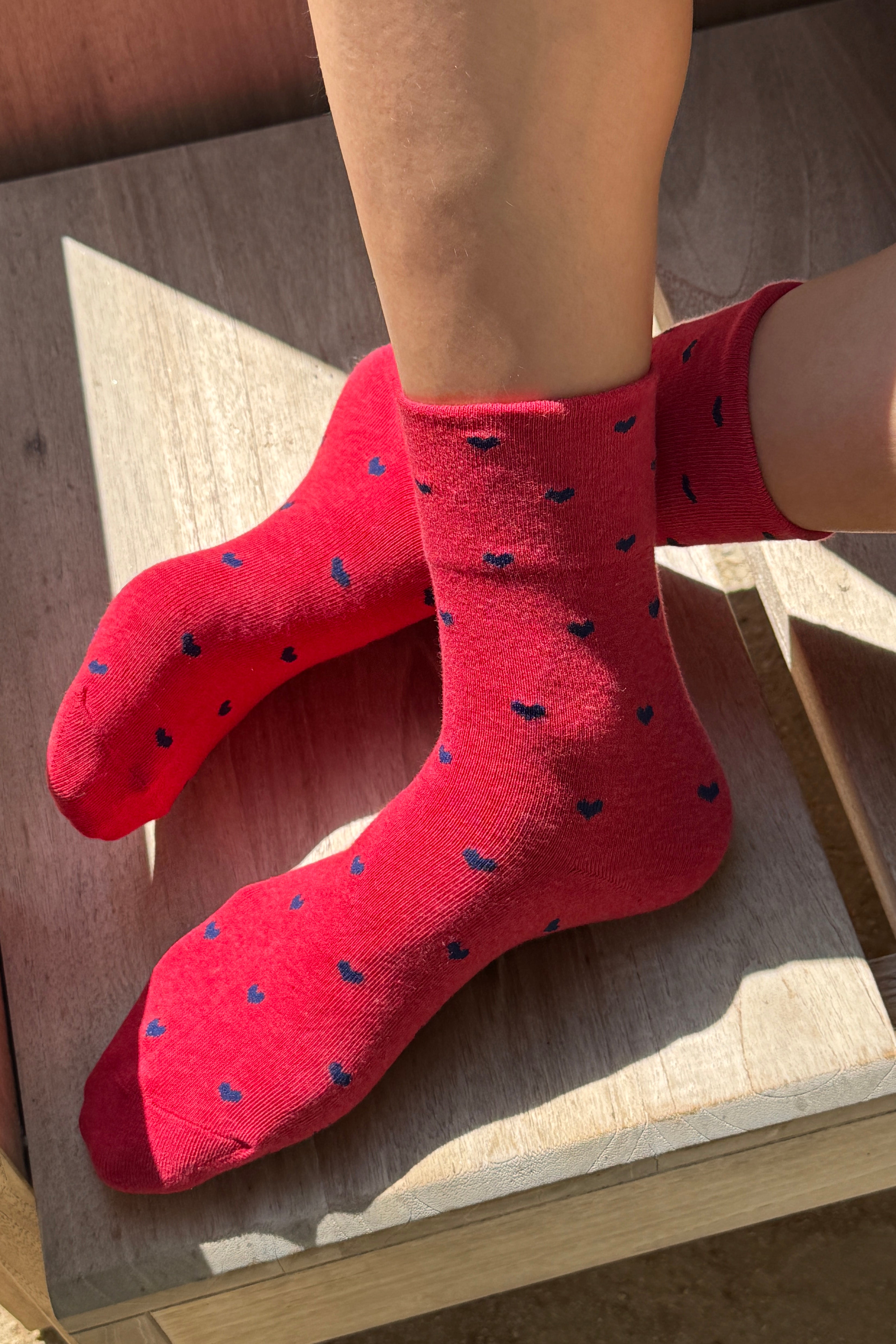 Heart Sneaker Socks - Tomato/ Navy