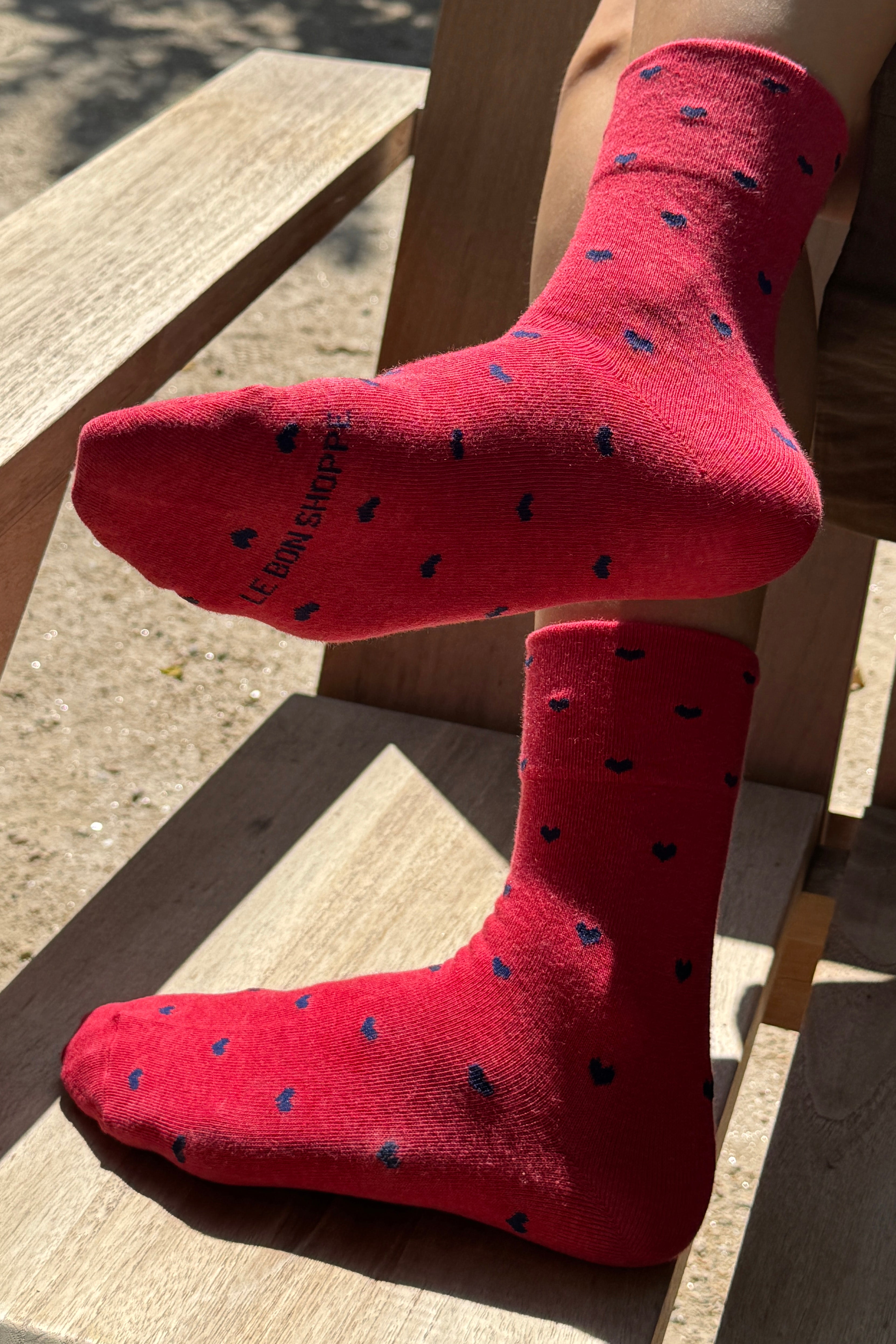 Heart Sneaker Socks - Tomato/ Navy