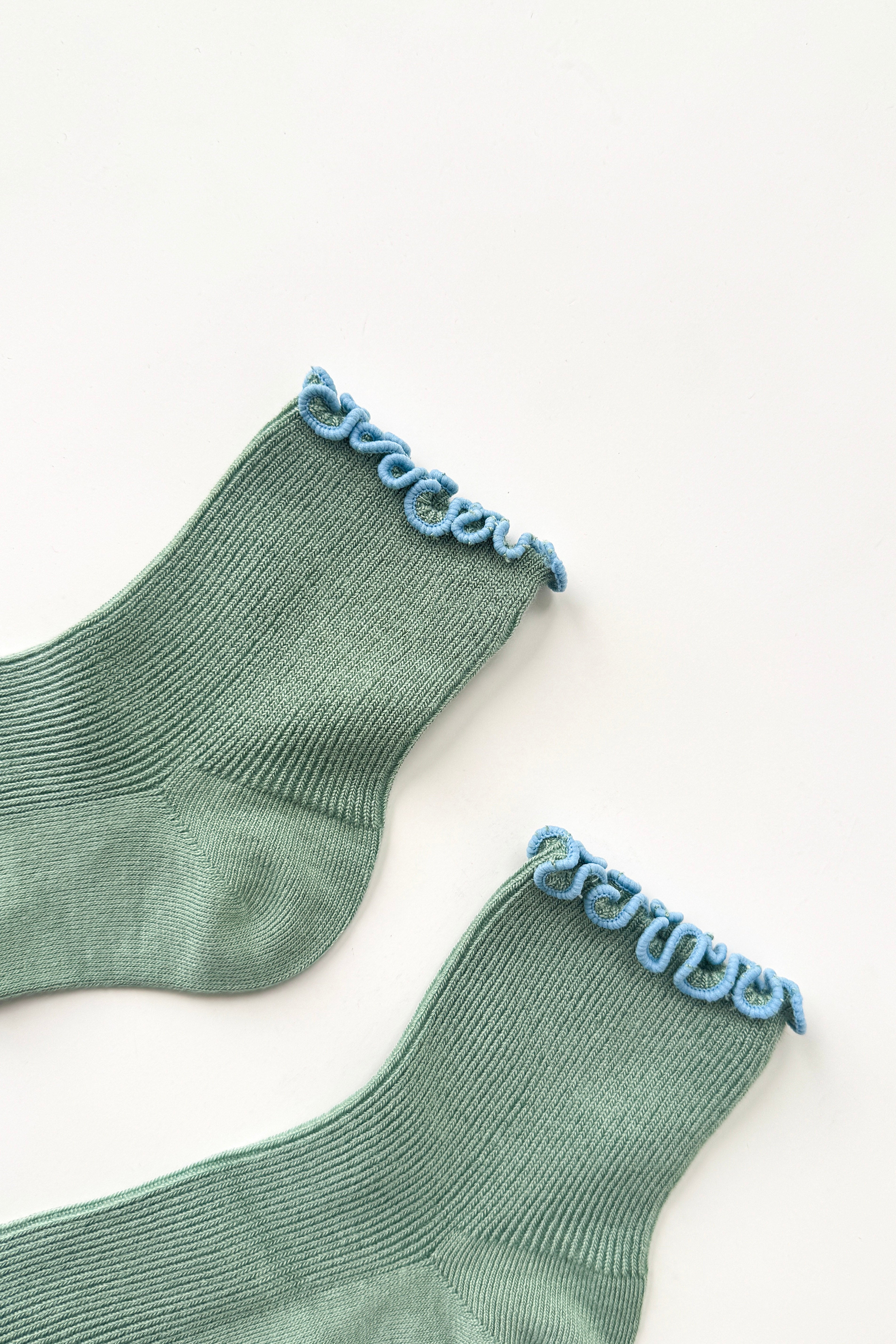 The Petite Ruffled Modal Socks - Sea Glass / Powder Blue