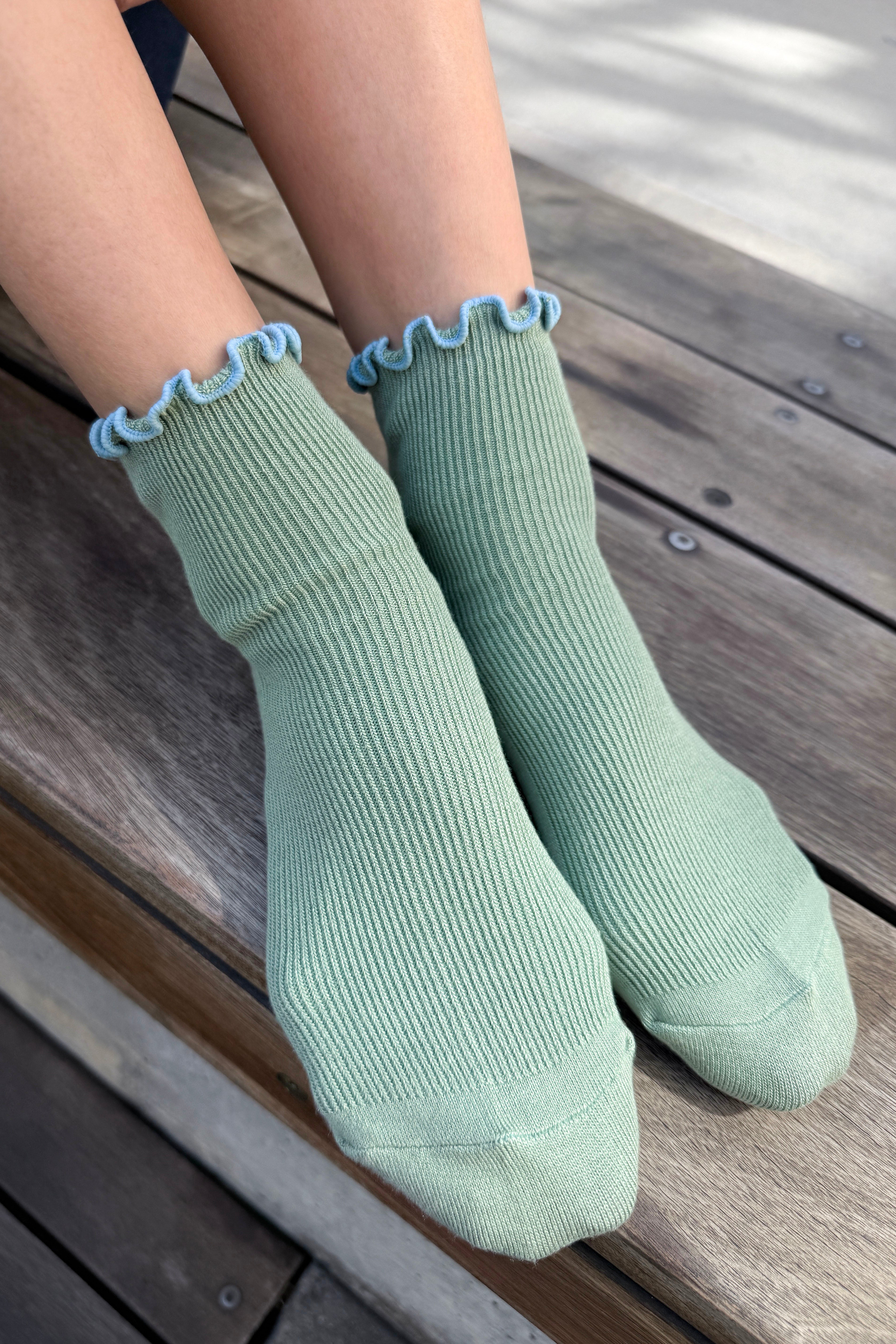 The Petite Ruffled Modal Socks - Sea Glass / Powder Blue
