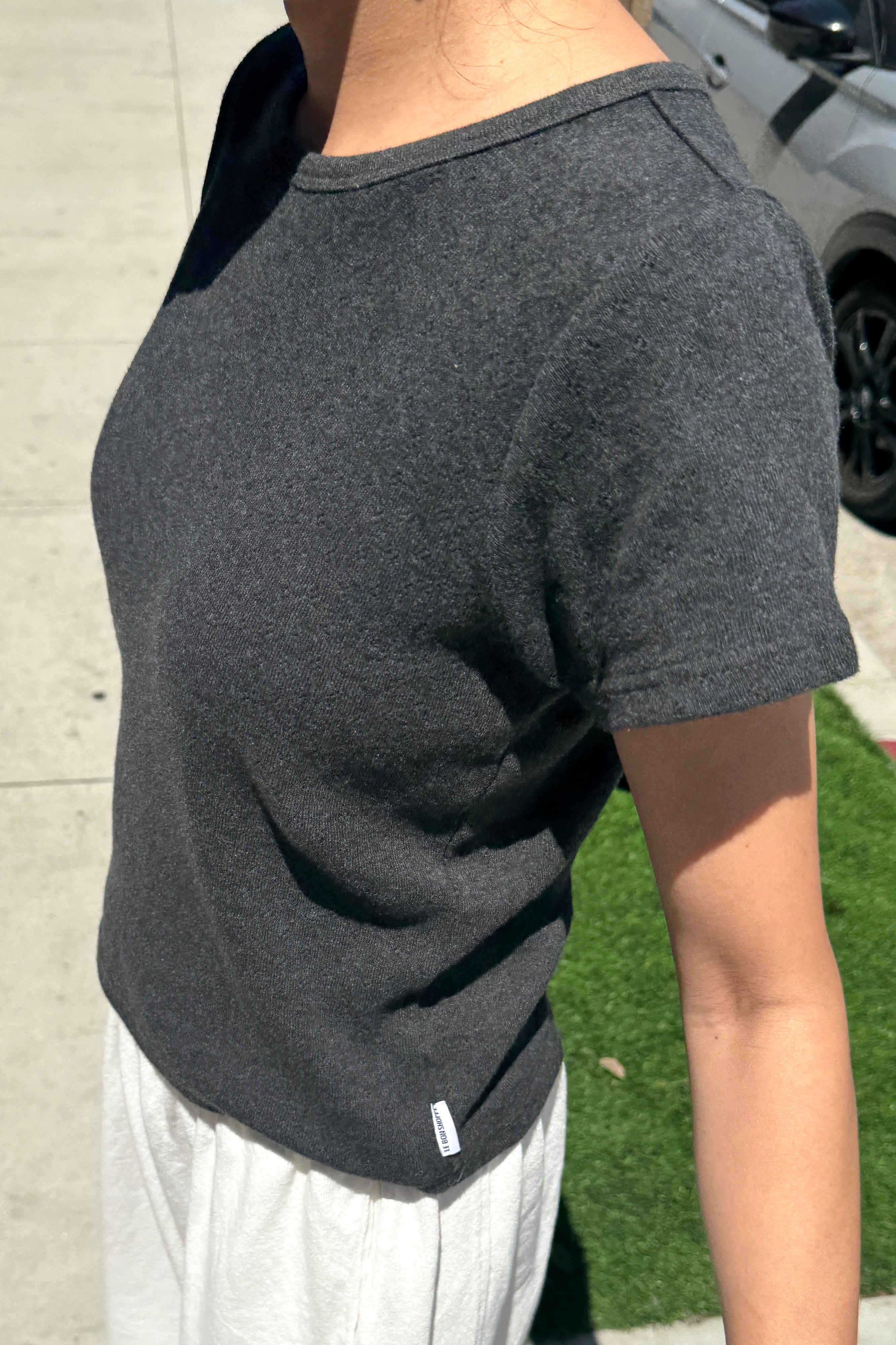 Pointelle Babe Tee - Charcoal