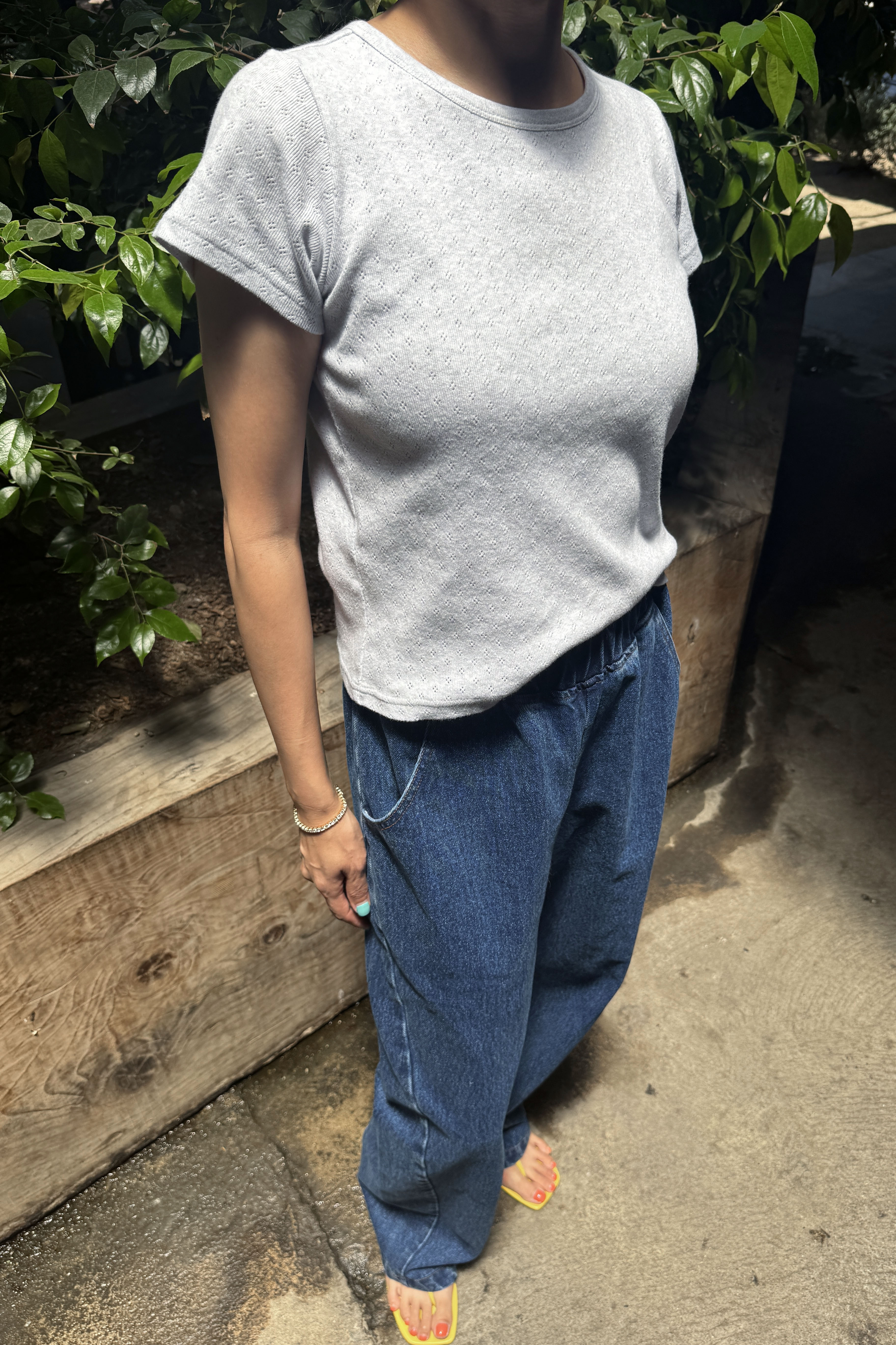 Pointelle Babe Tee - Icy Grey