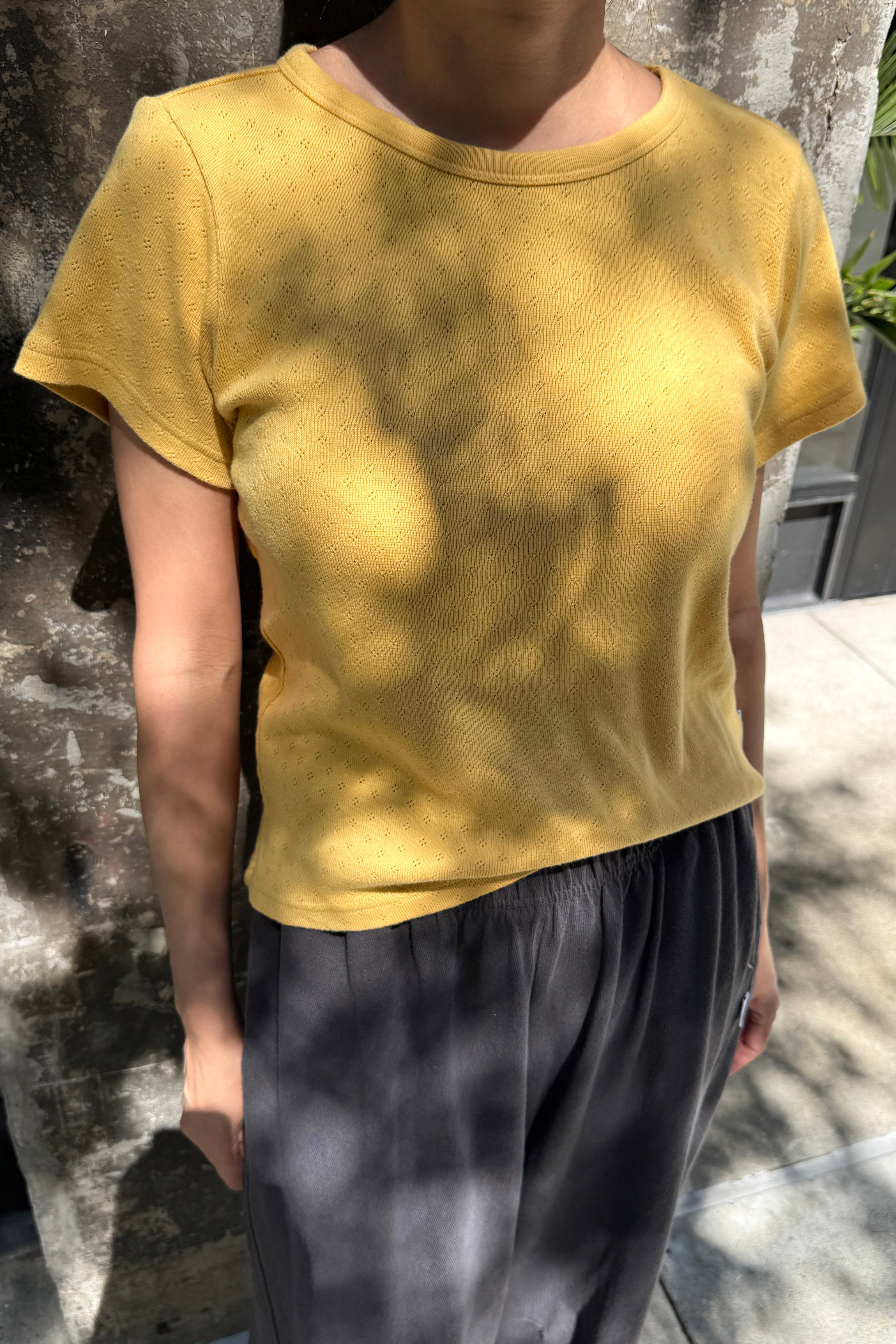 Pointelle Babe Tee - Deep Yellow