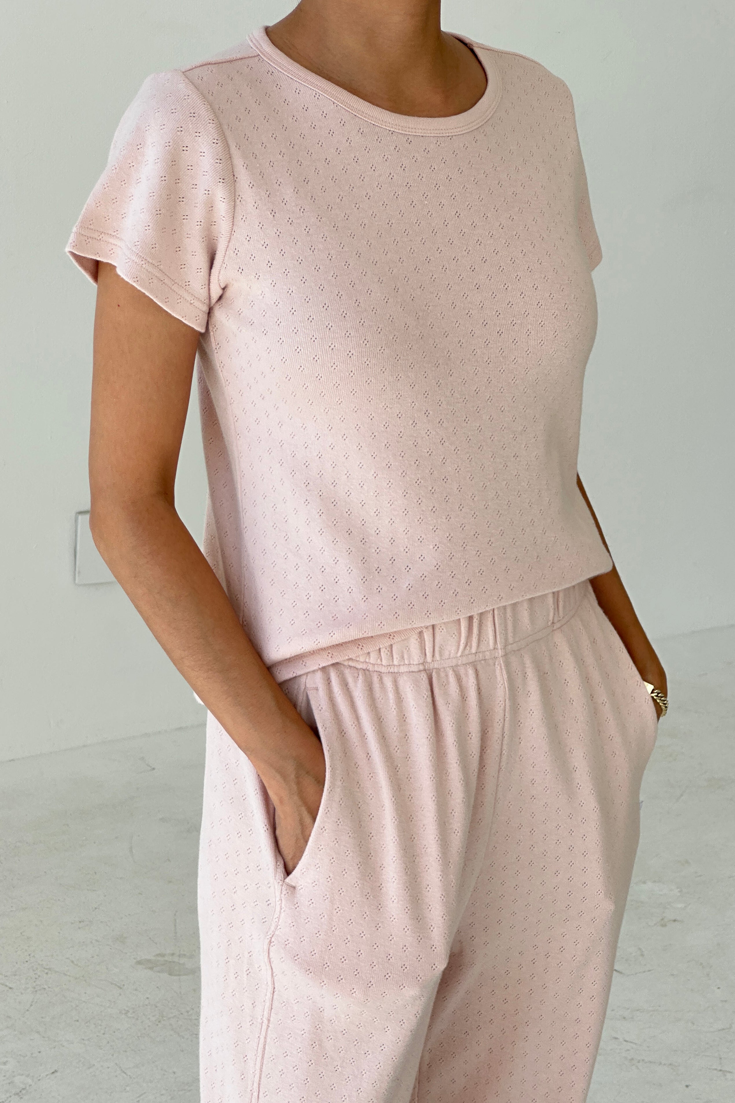 Pointelle Babe Tee - Baby Pink