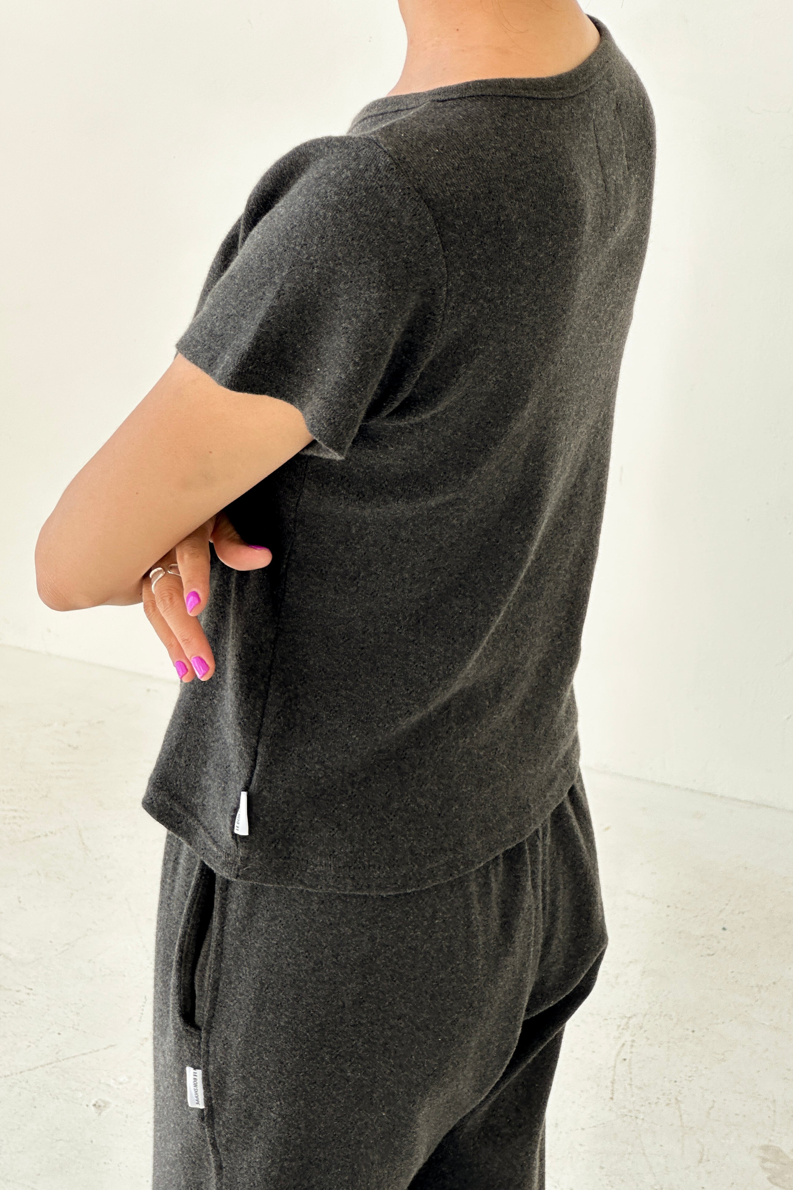 Pointelle Babe Tee - Charcoal