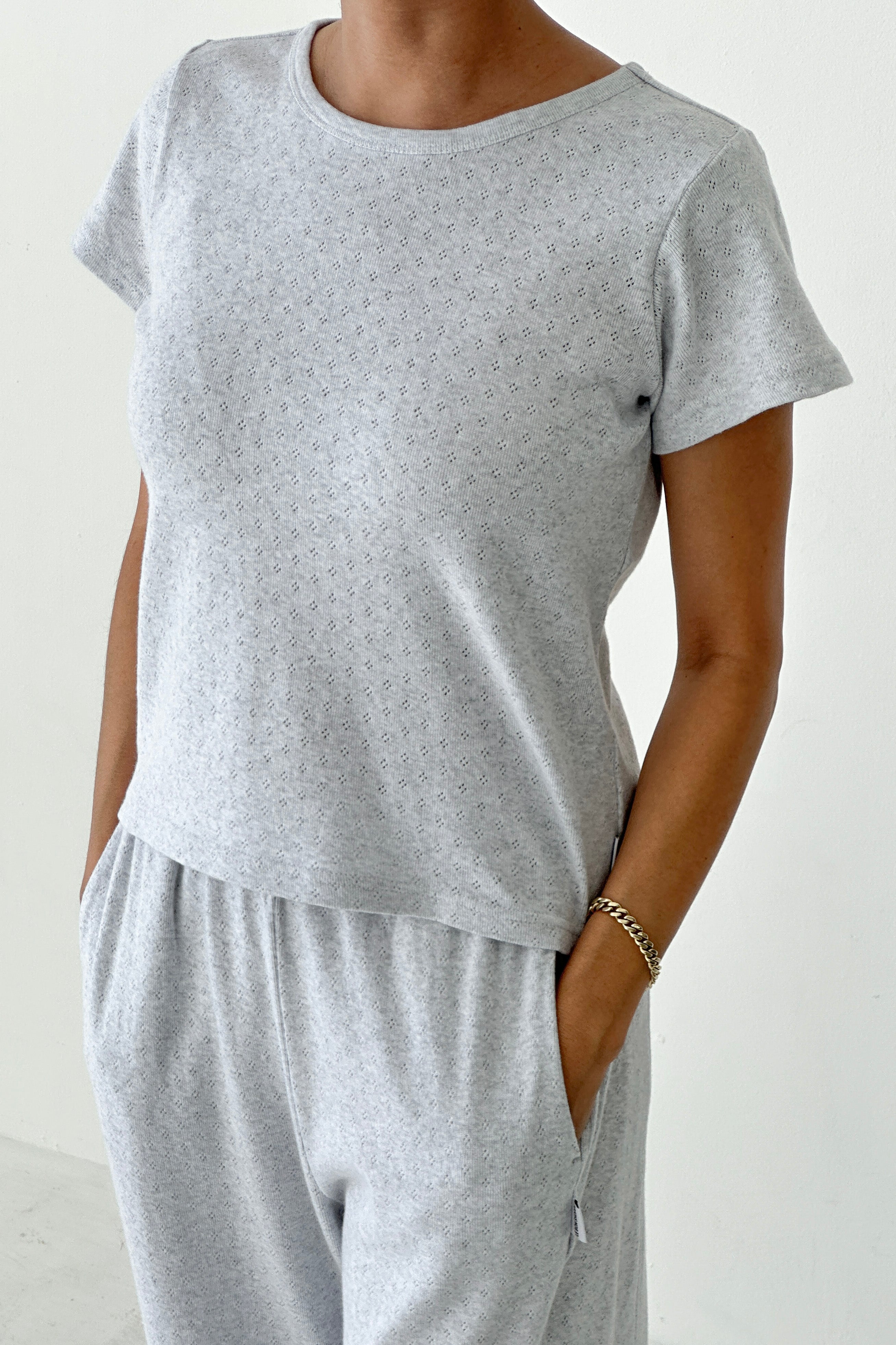 Pointelle Babe Tee - Icy Grey