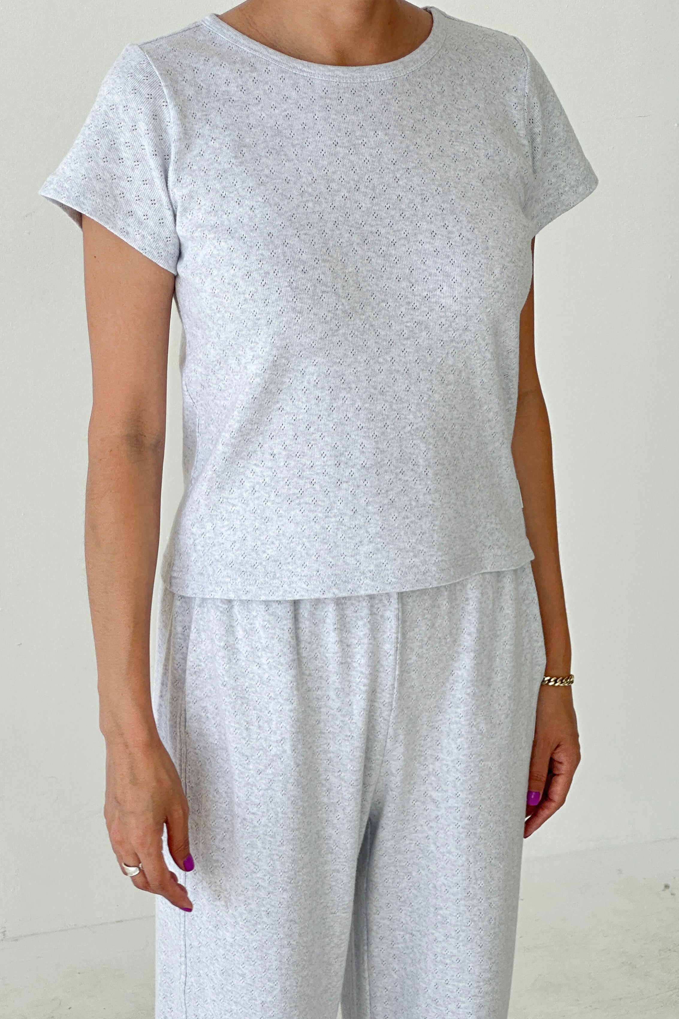 Pointelle Babe Tee - Icy Grey