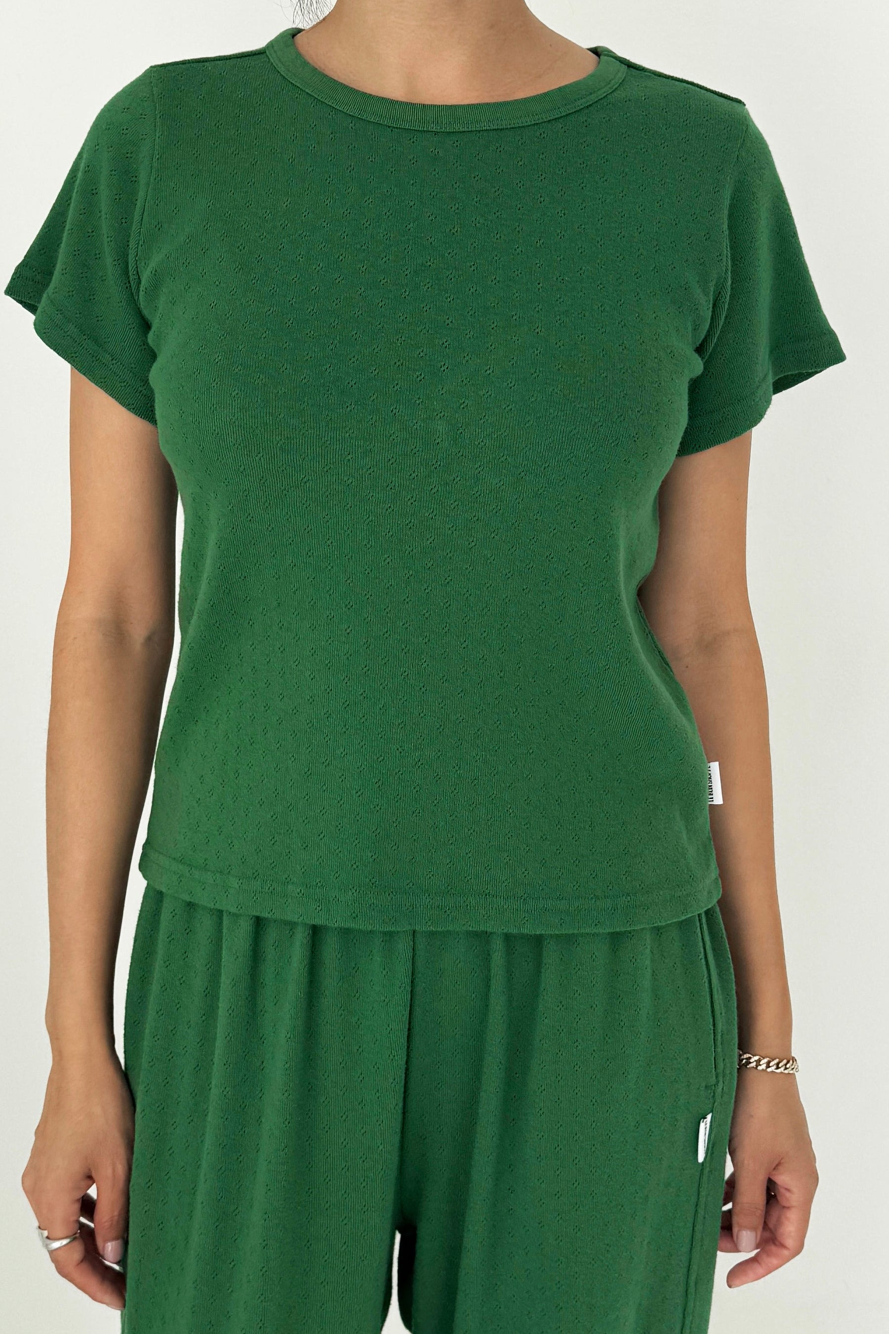 Pointelle Babe Tee - Moss Green