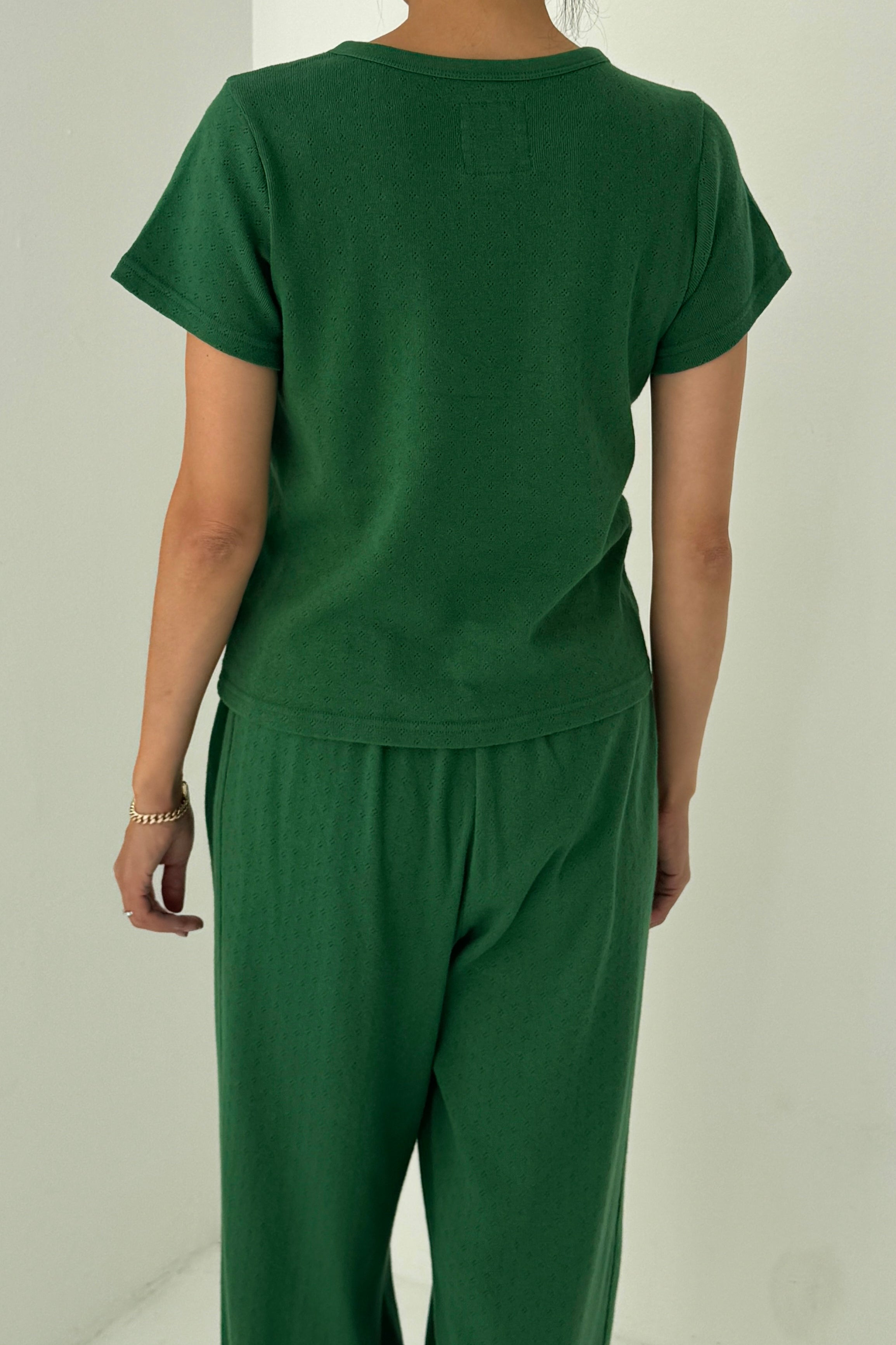 Pointelle Babe Tee - Moss Green