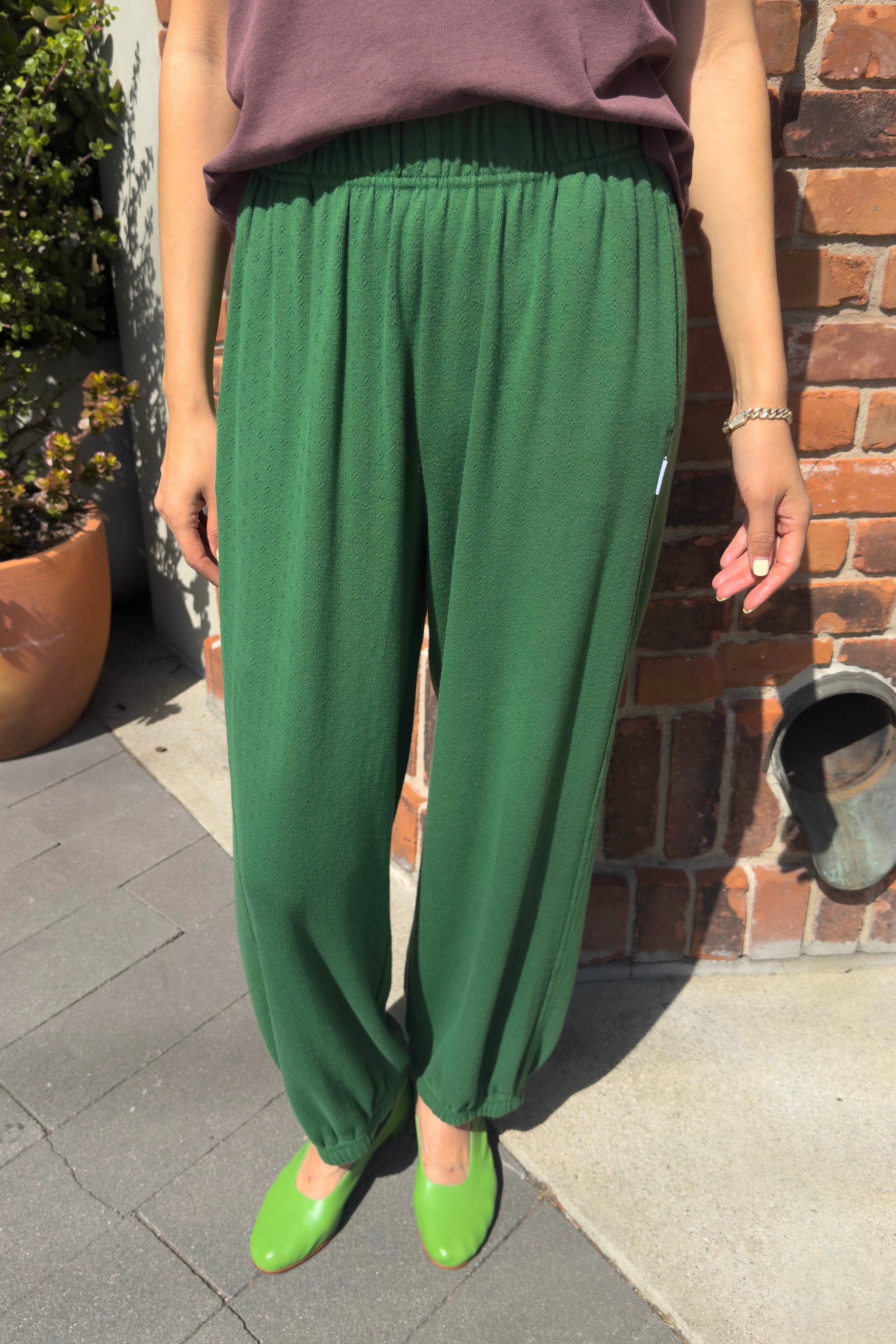 Pointelle Balloon Pants - Moss Green