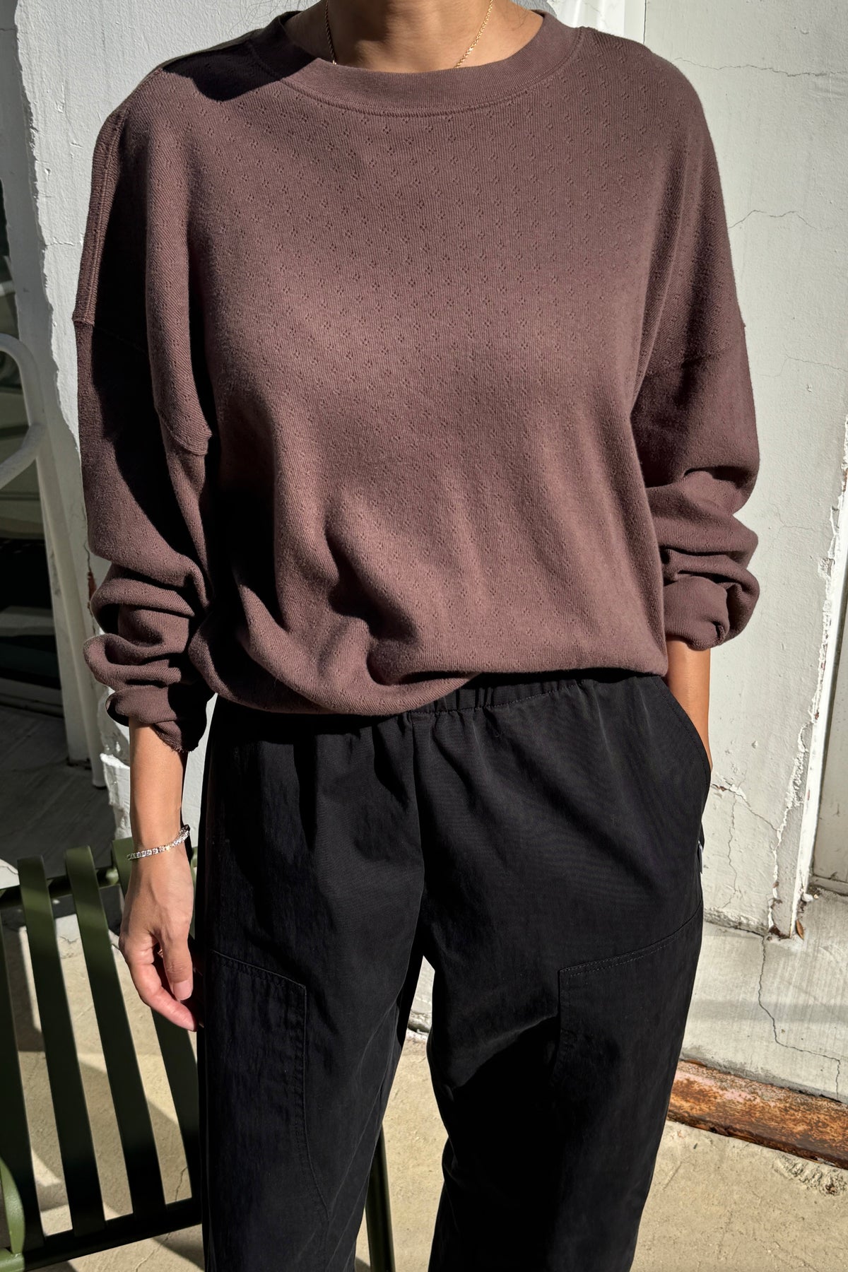Pointelle Core Sweatshirt - Chocolate