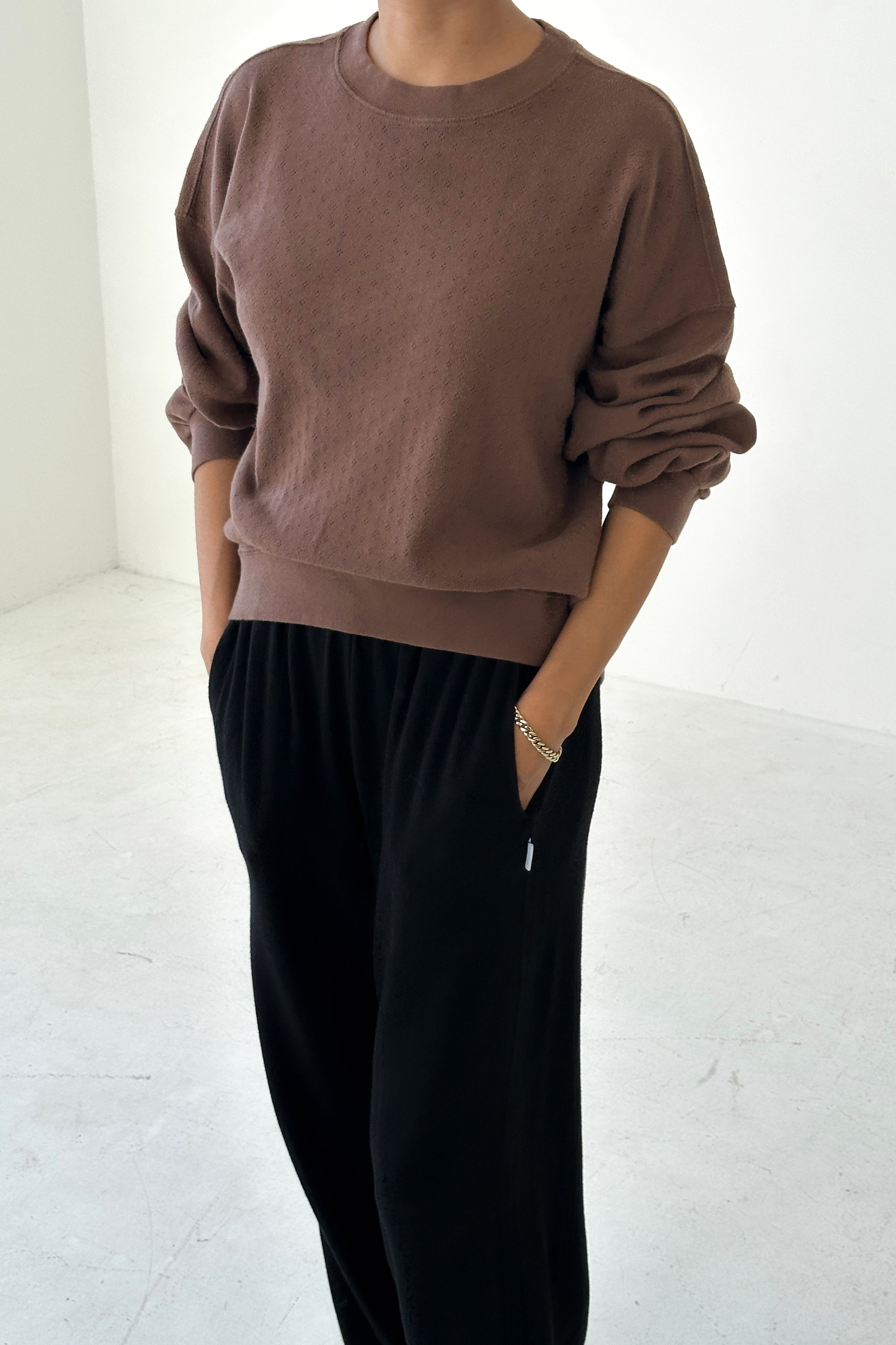 Pointelle Core Sweatshirt - Chocolate