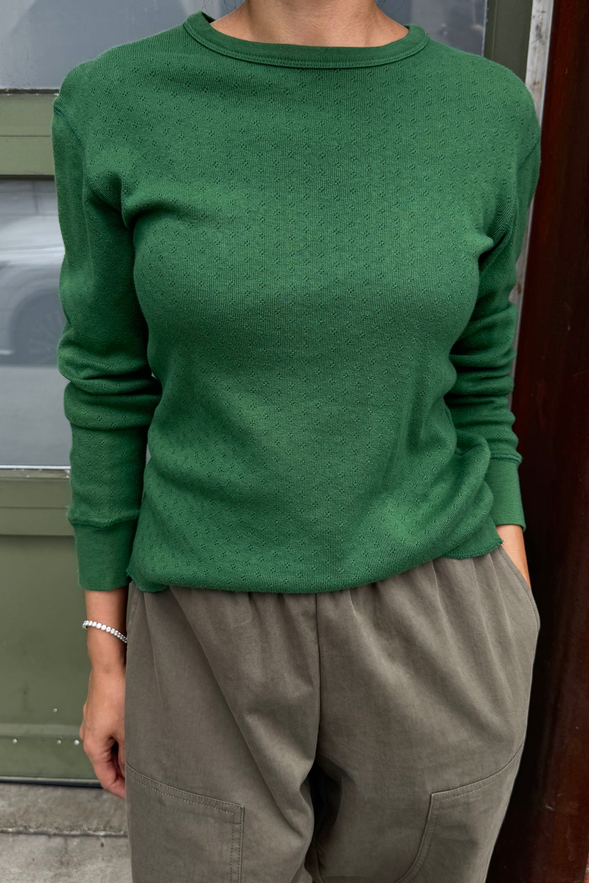 Pointelle Fundamental Tee - Moss Green