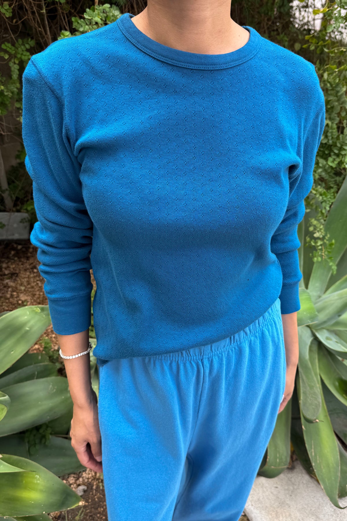Pointelle Fundamental Tee - Sea Blue