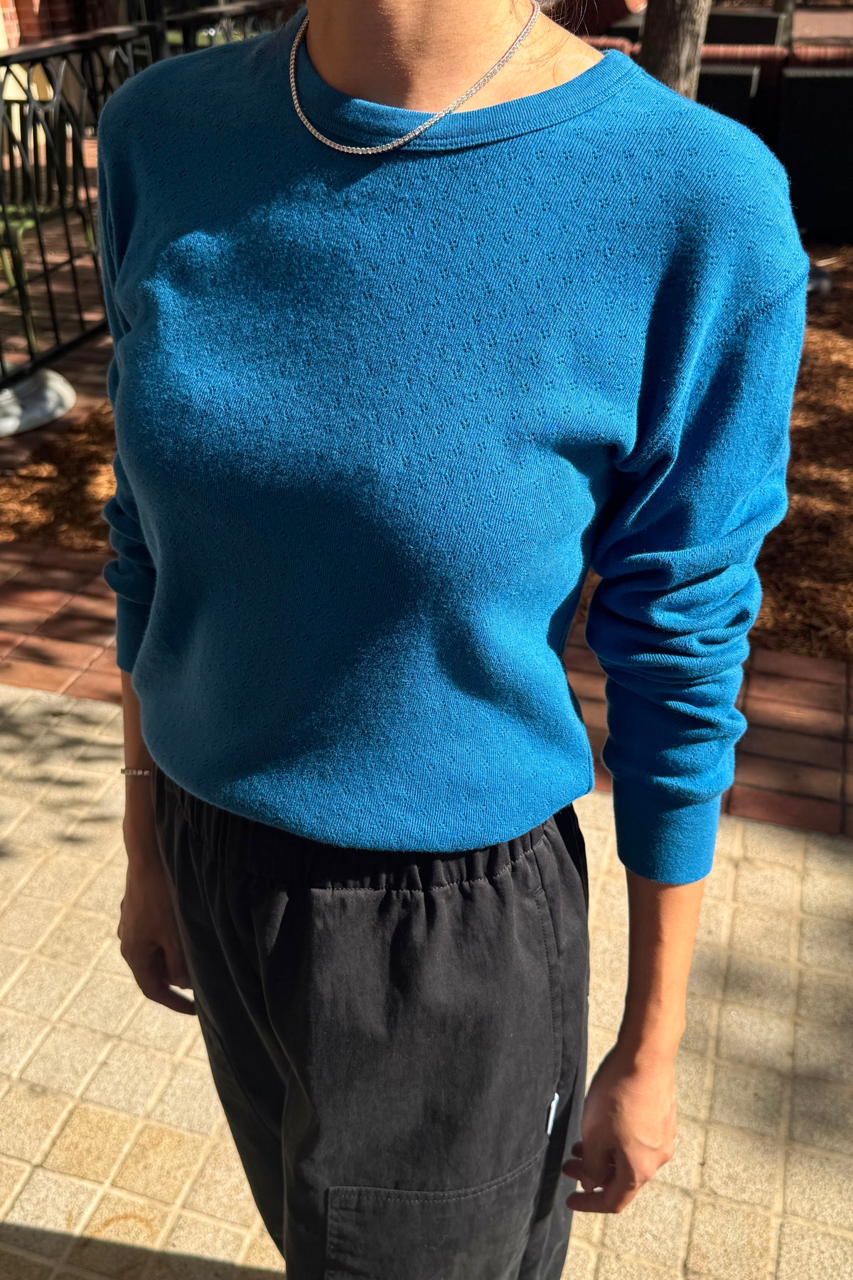 Pointelle Fundamental Tee - Sea Blue