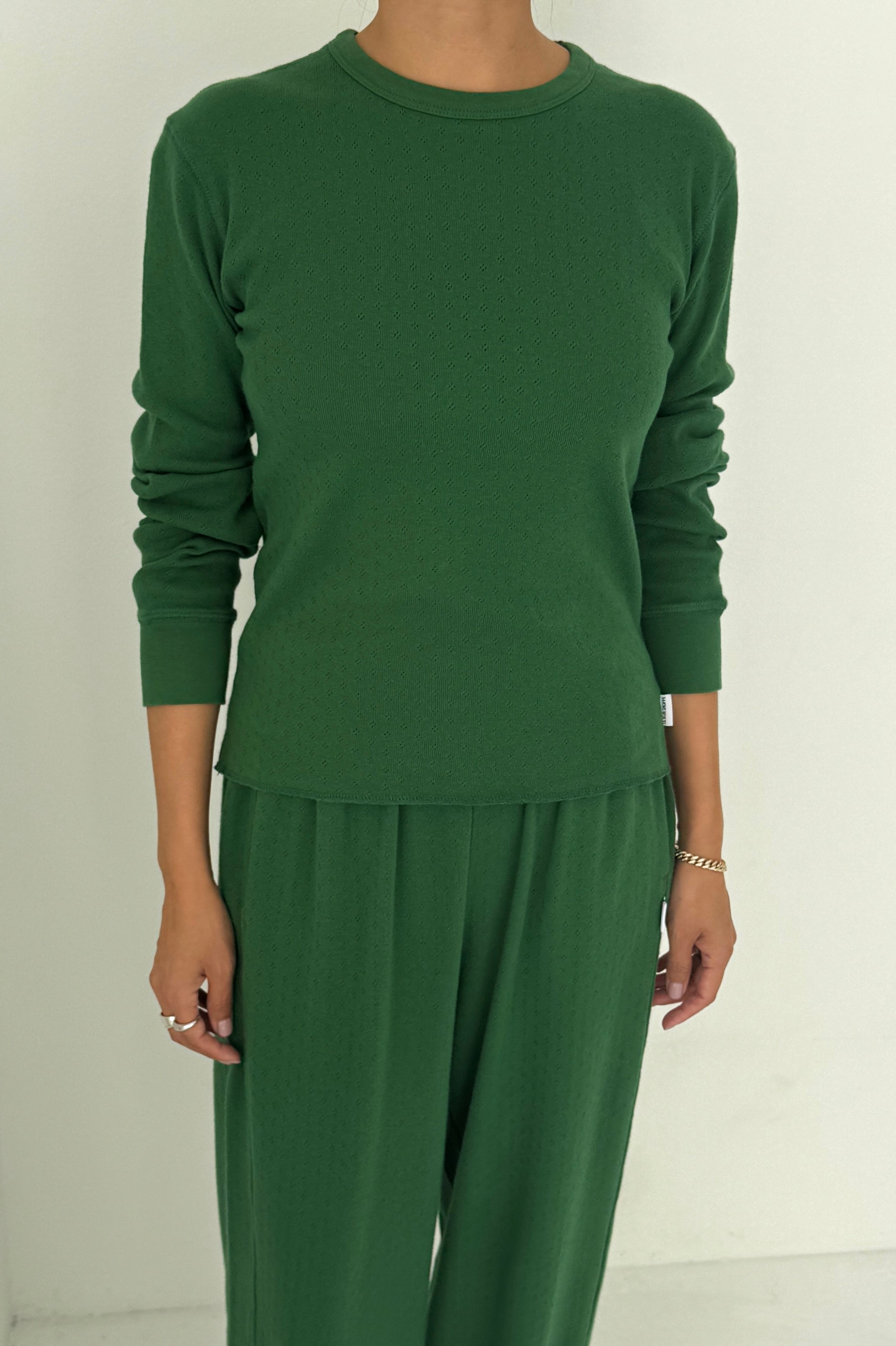 Pointelle Fundamental Tee - Moss Green