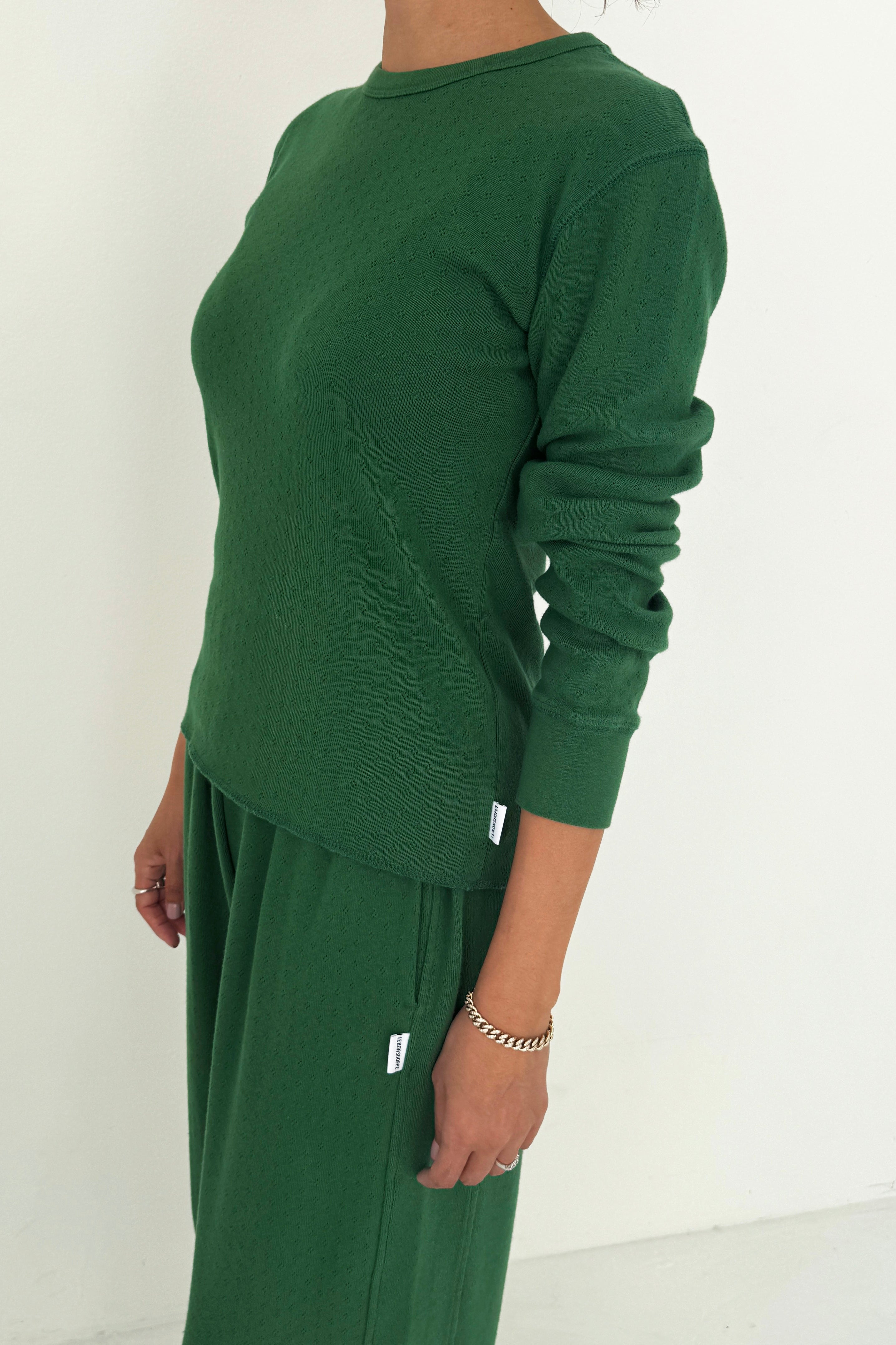 Pointelle Fundamental Tee - Moss Green