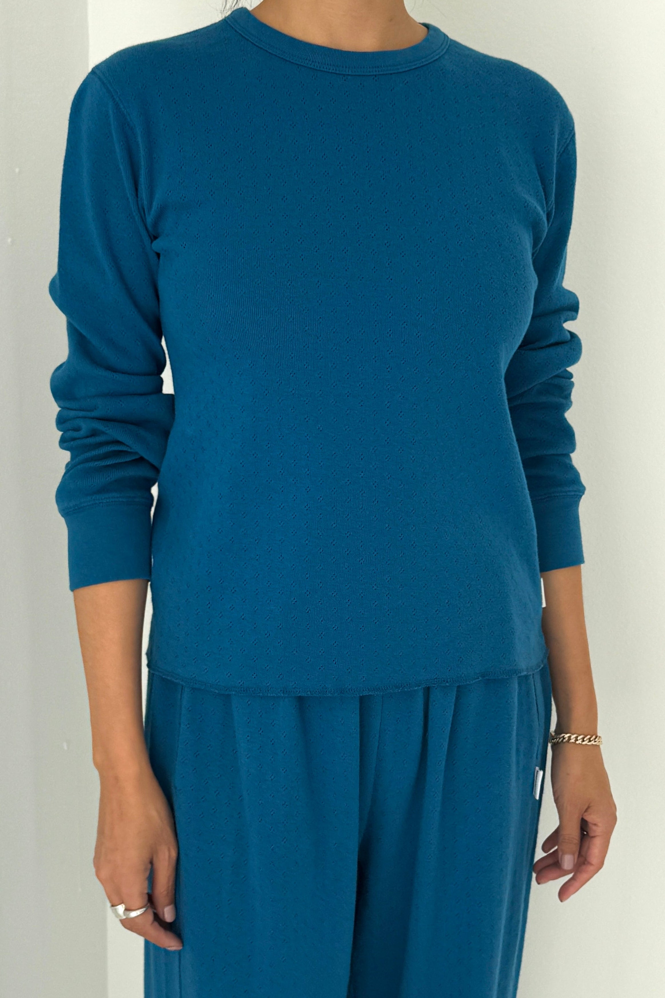 Pointelle Fundamental Tee - Sea Blue