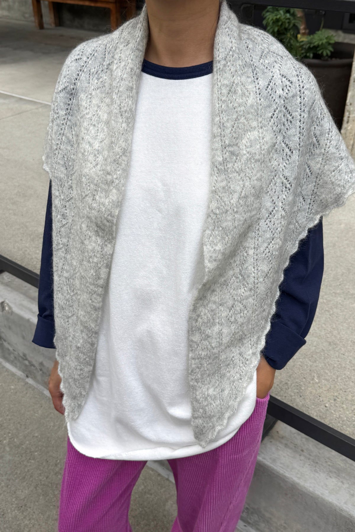 Mohair Pointelle Shawl - Ht. Grey