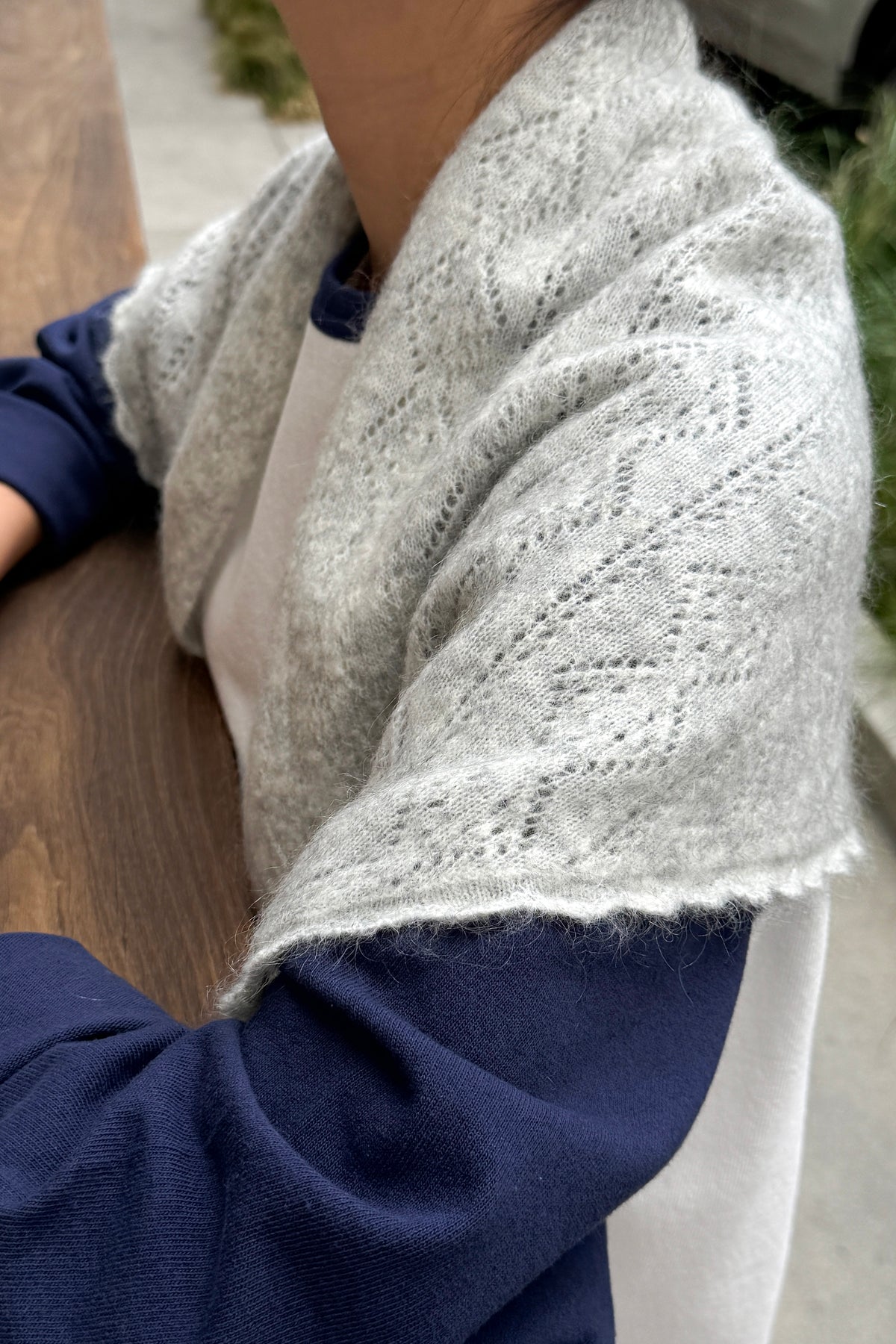 Mohair Pointelle Shawl - Ht. Grey