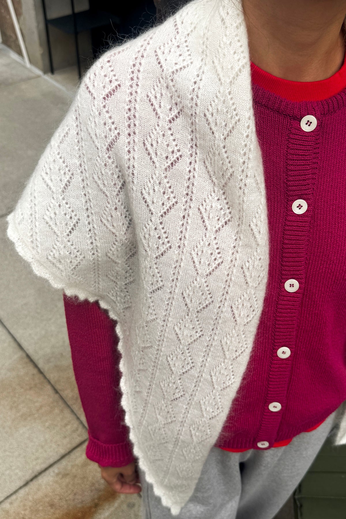 Mohair Pointelle Shawl - Pearl
