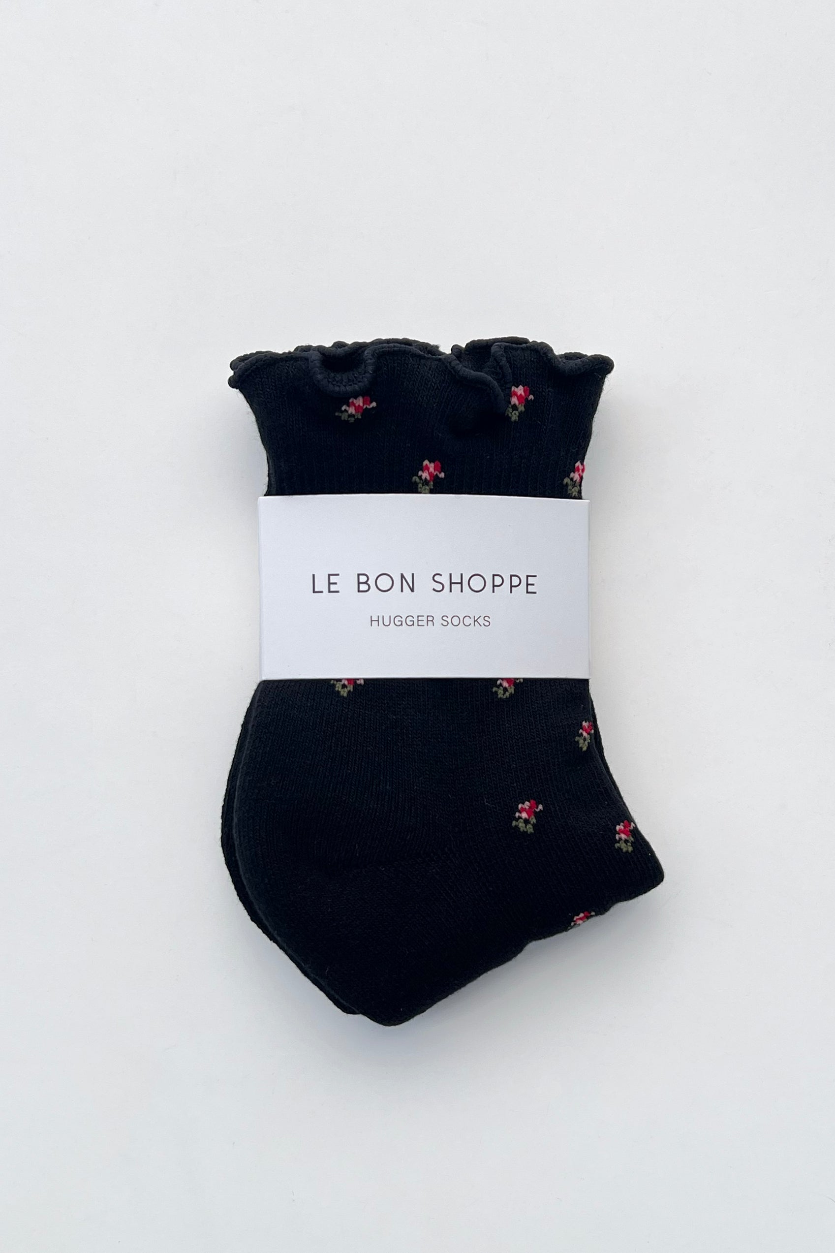 Petal Ruffled Hugger Crew Sock - Black Petal