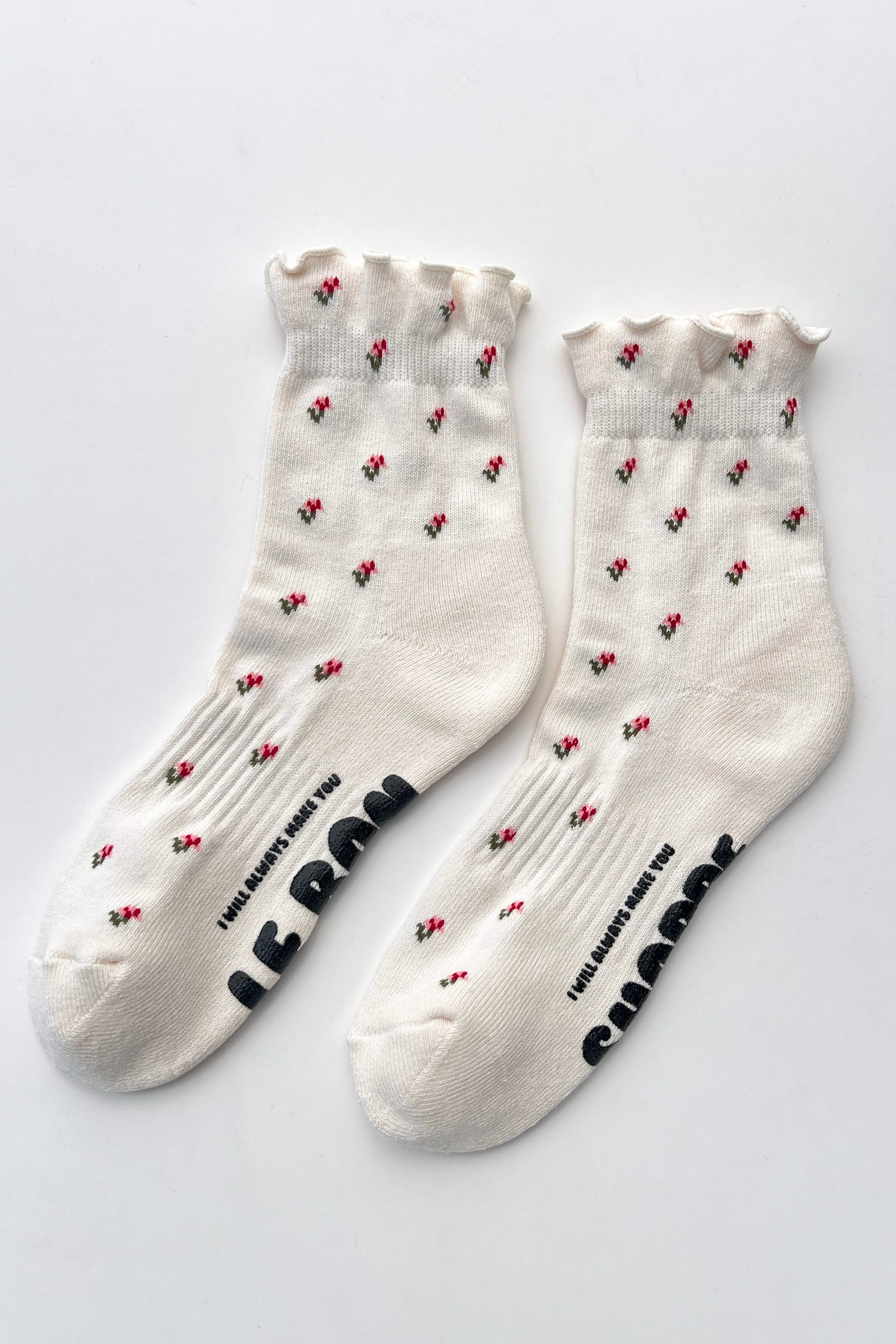 Petal Ruffled Hugger Crew Socks - Cream Petal