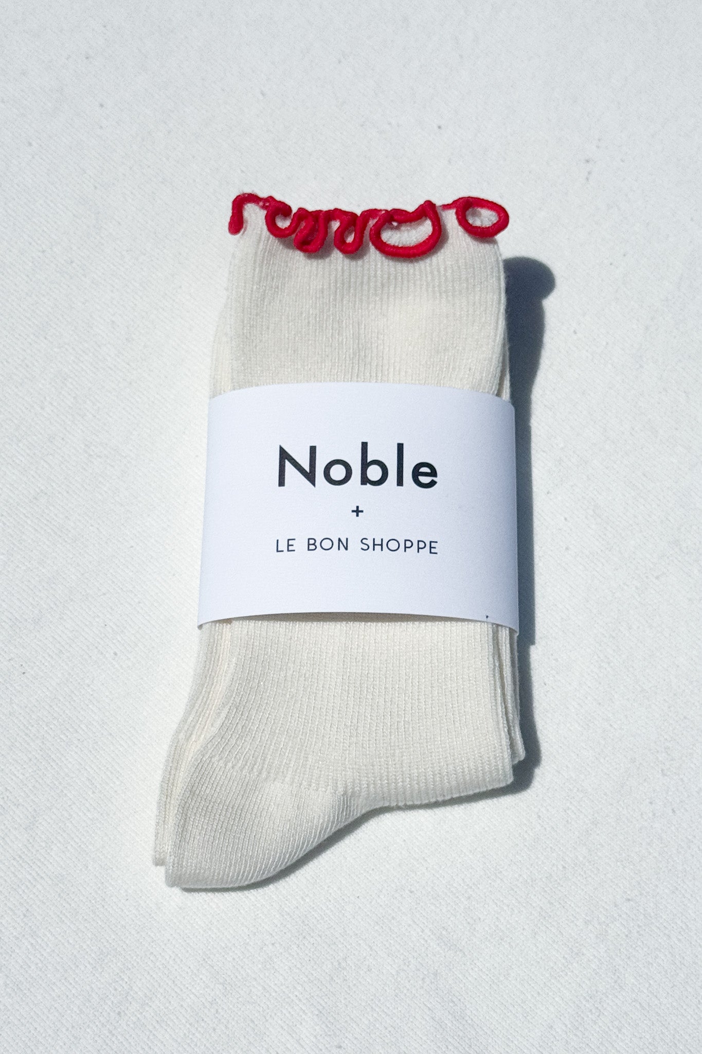 Ruffled Modal Socks - Cream / Red Edge