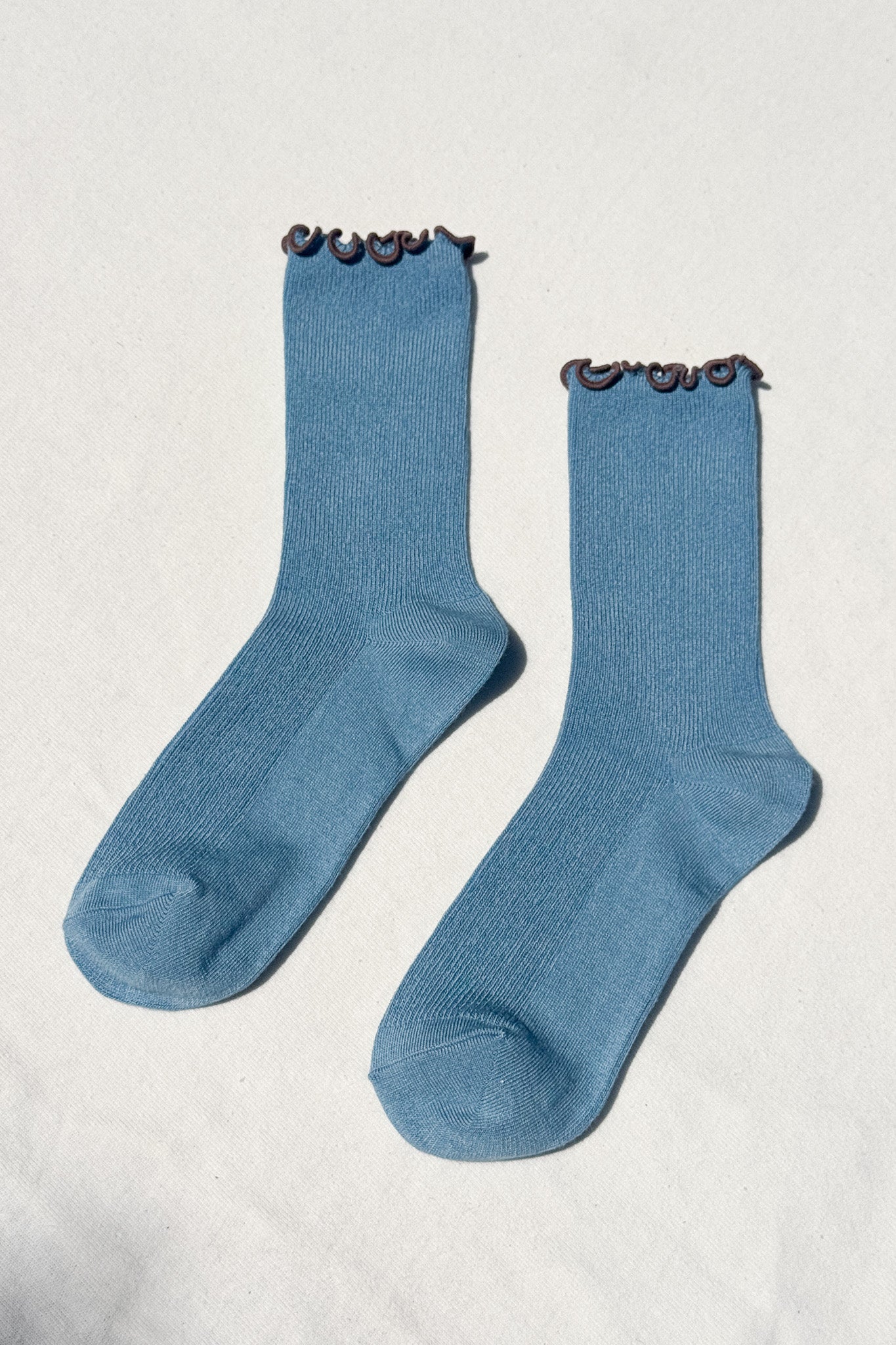 Ruffled Modal Socks - Powder Blue / Brown Edge
