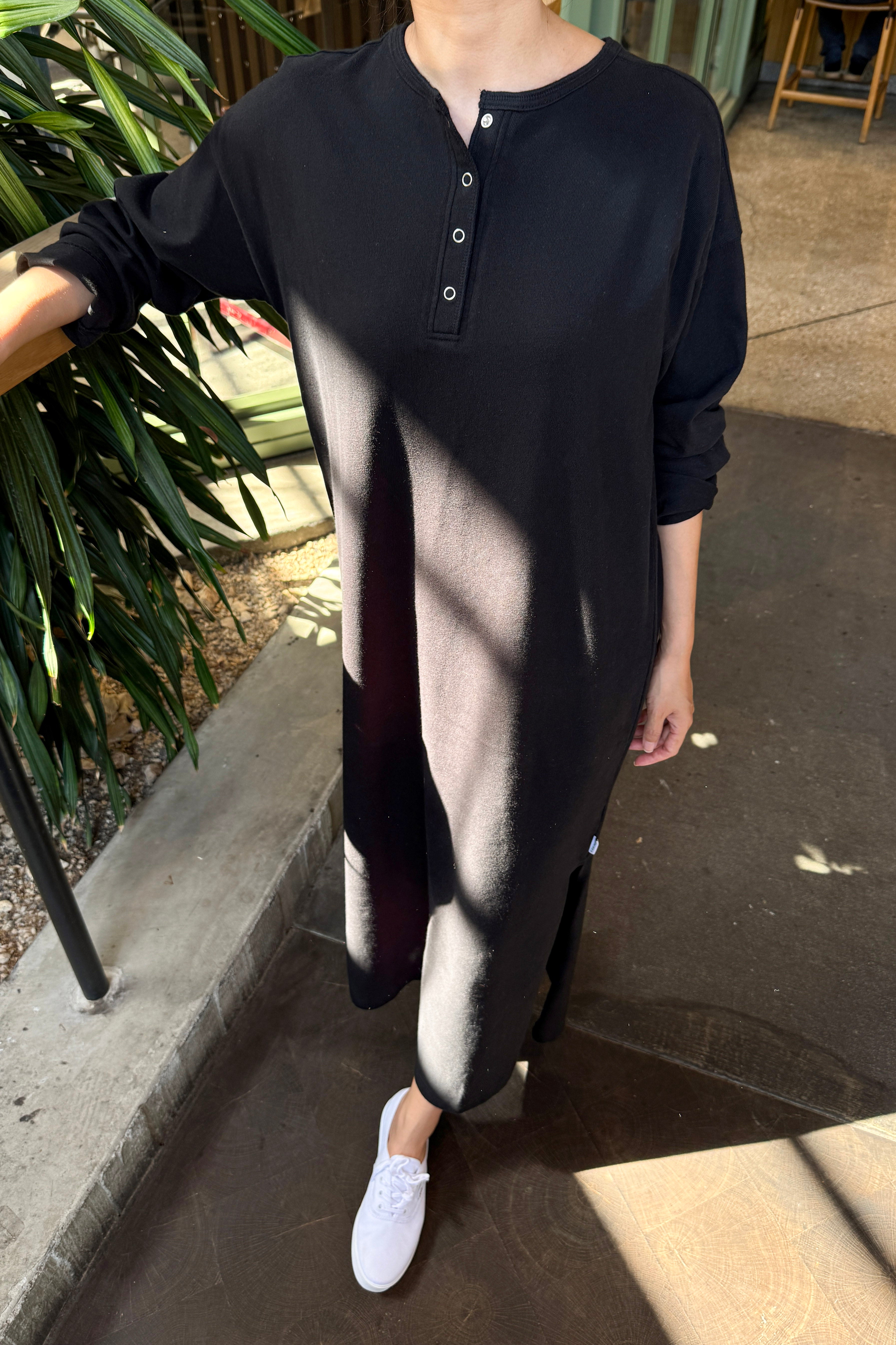 Soft Jersey Henley Dress - Black