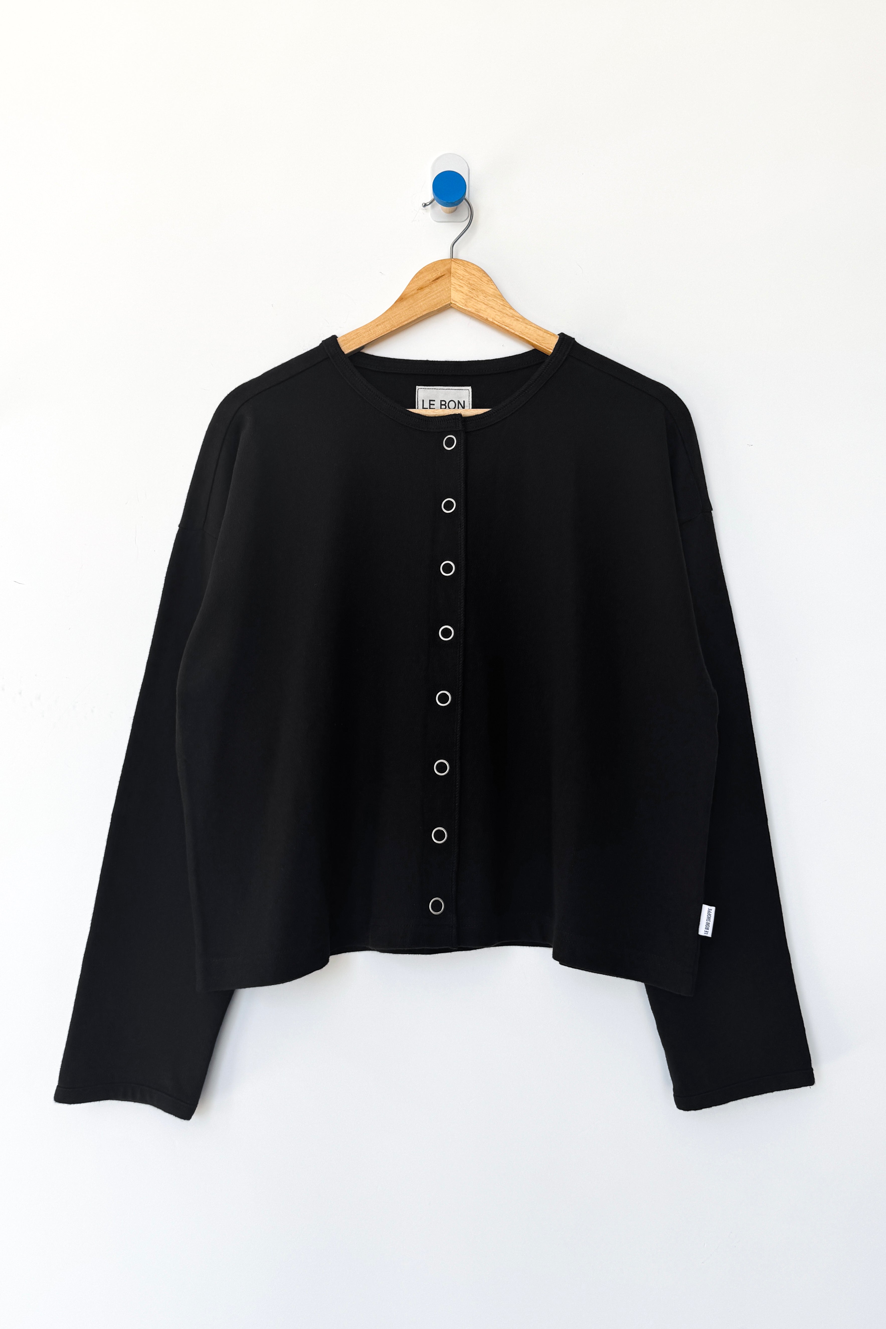 Soft Jersey Snap Cardigan - Black