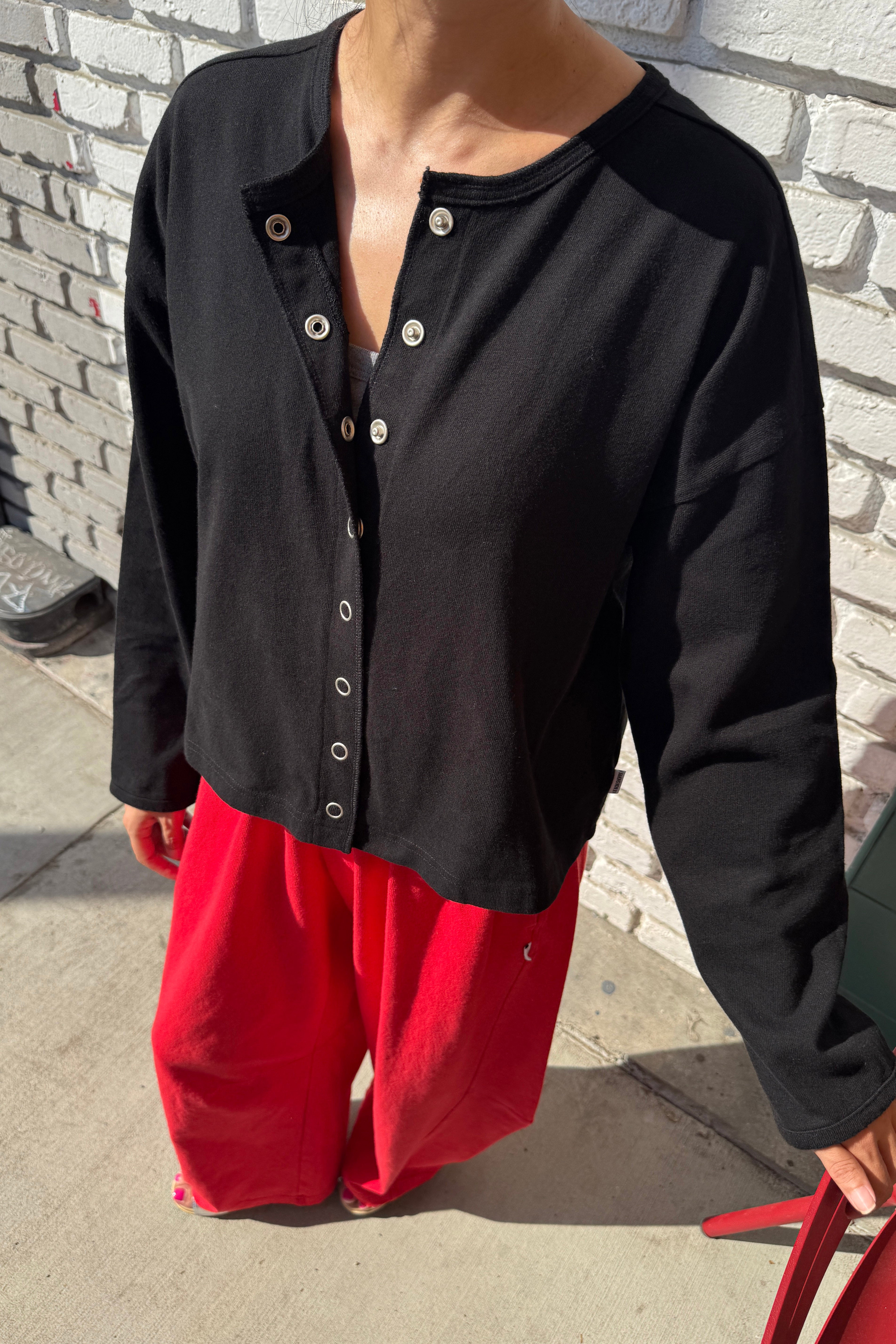 Soft Jersey Snap Cardigan - Black