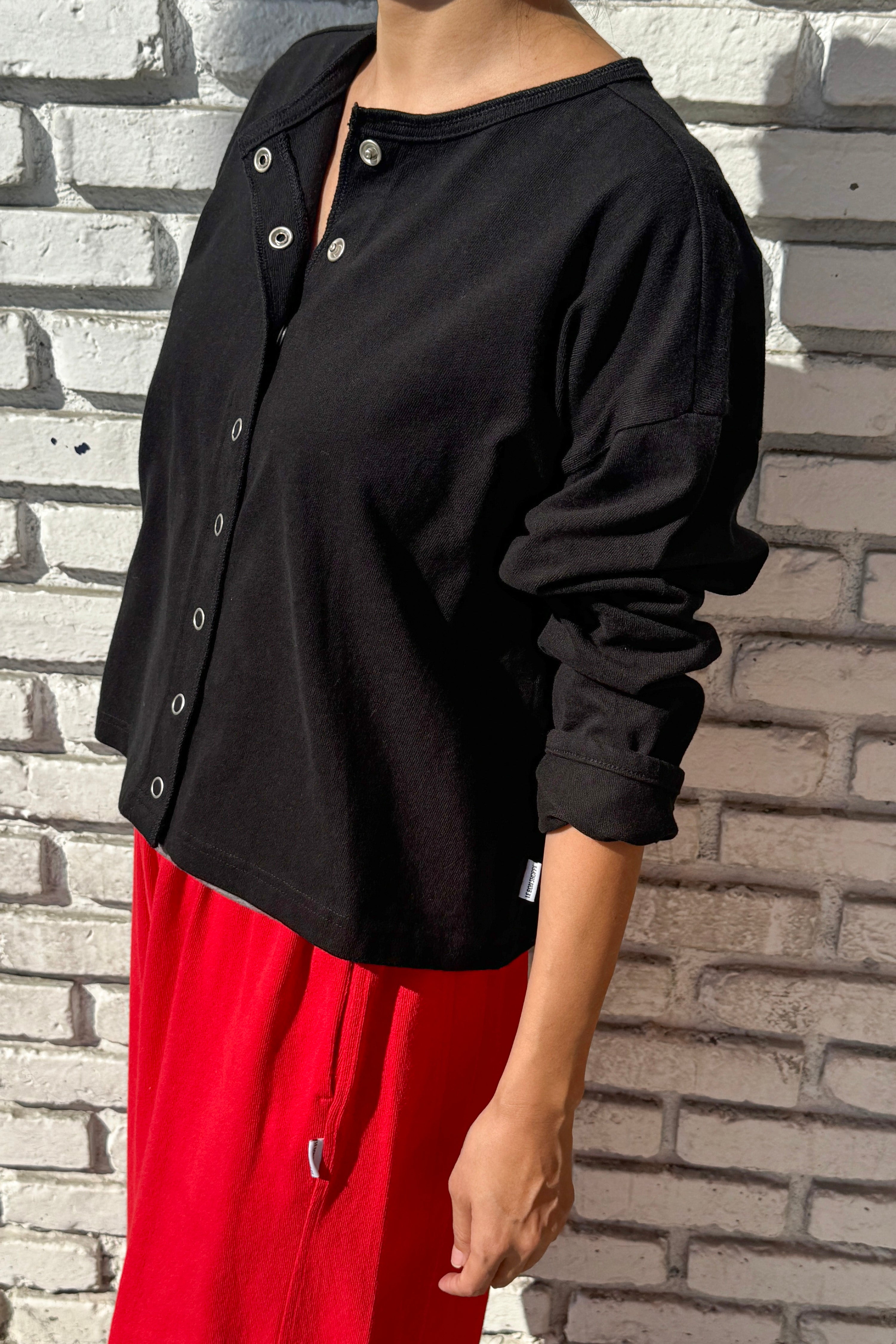 Soft Jersey Snap Cardigan - Black