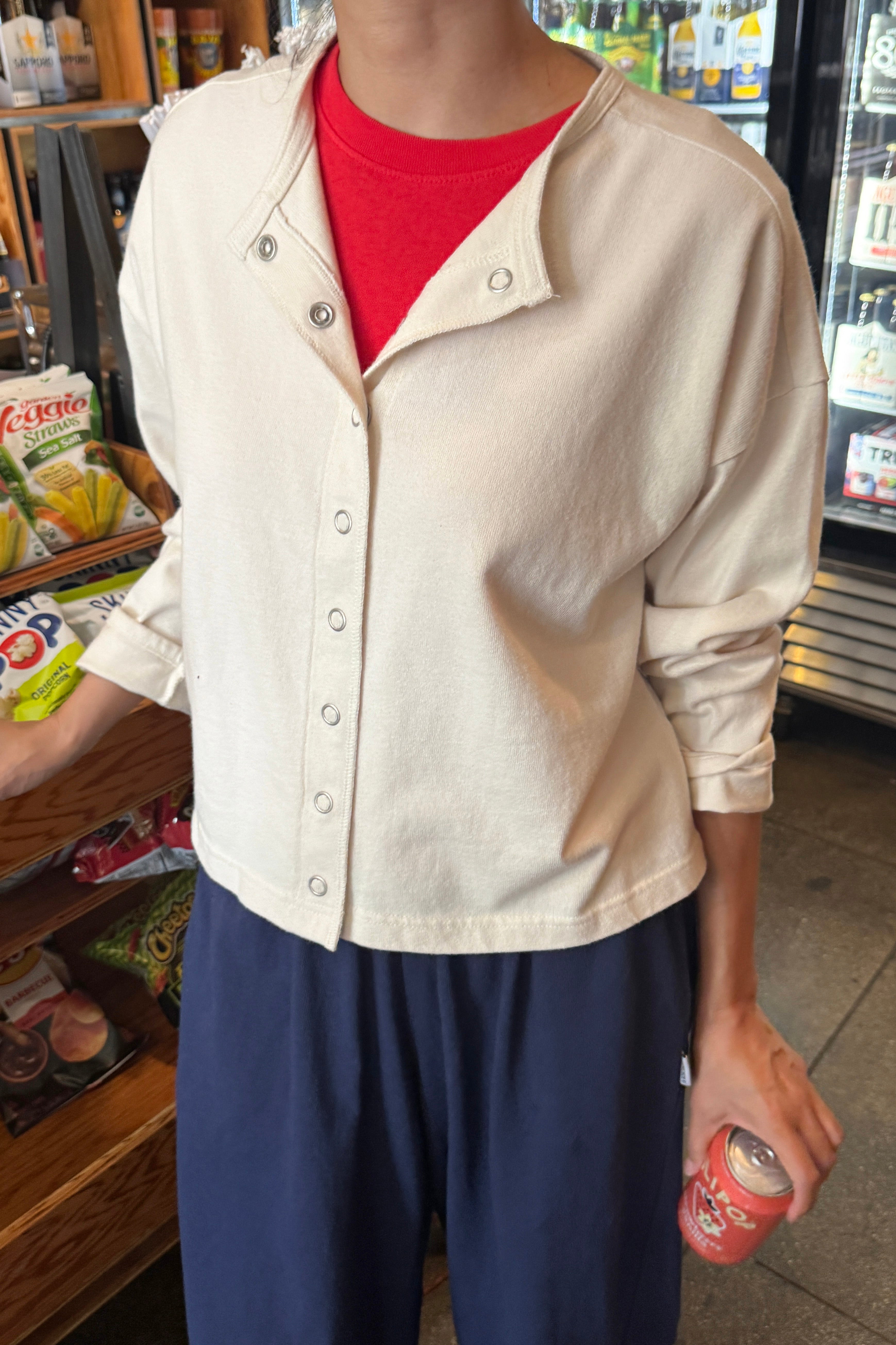 Soft Jersey Snap Cardigan - Naturel