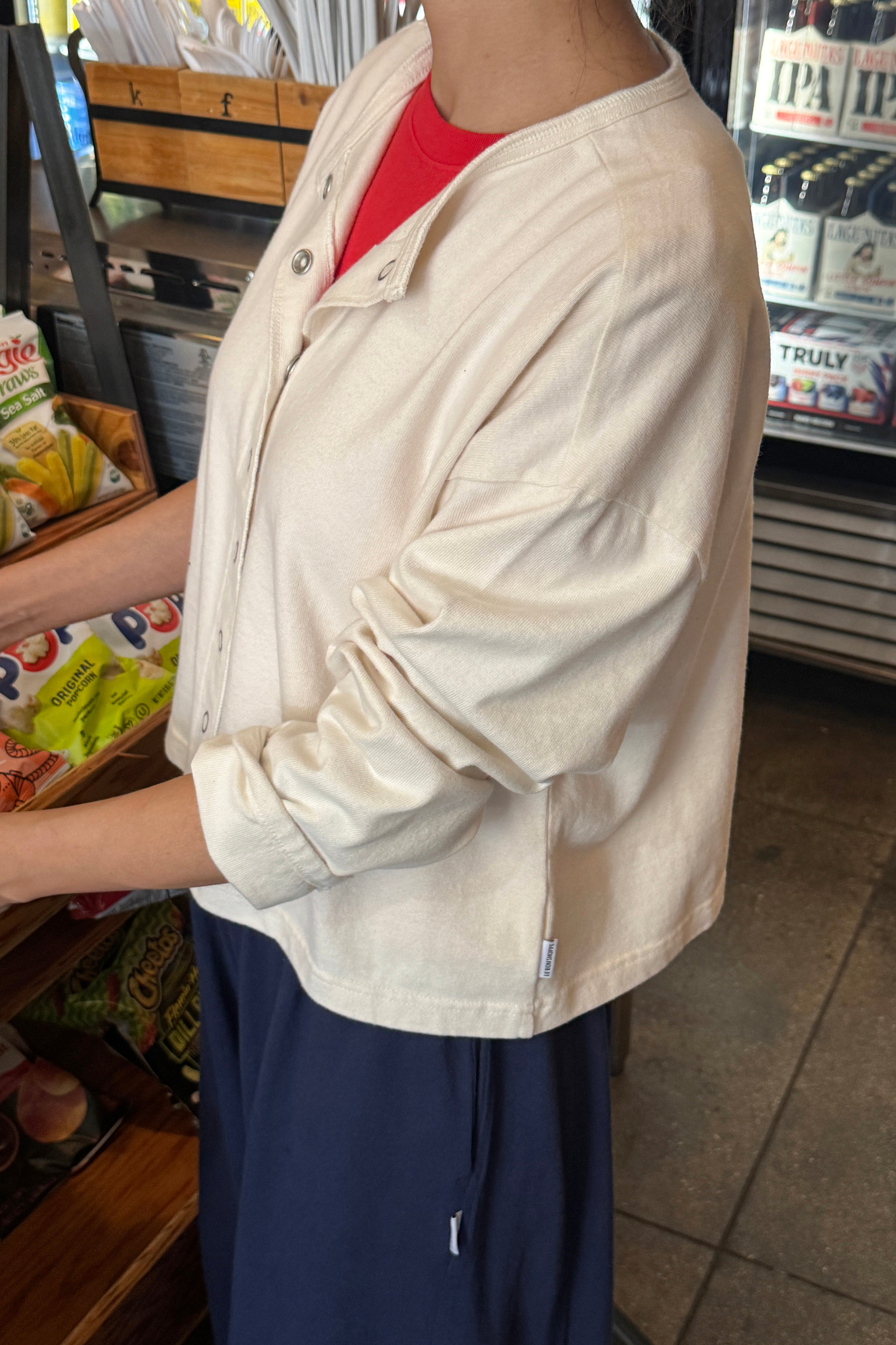 Soft Jersey Snap Cardigan - Naturel