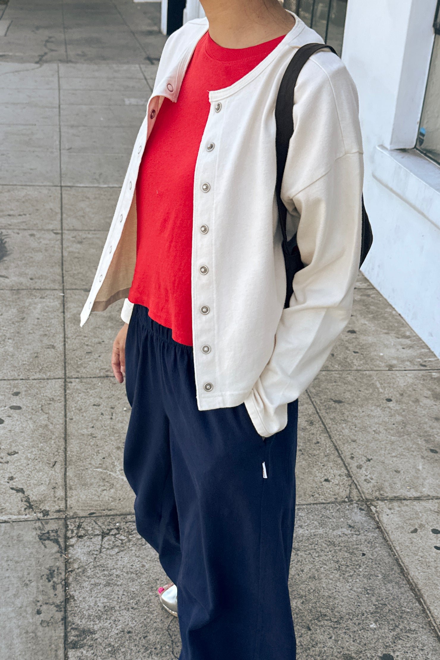 Soft Jersey Snap Cardigan - Naturel