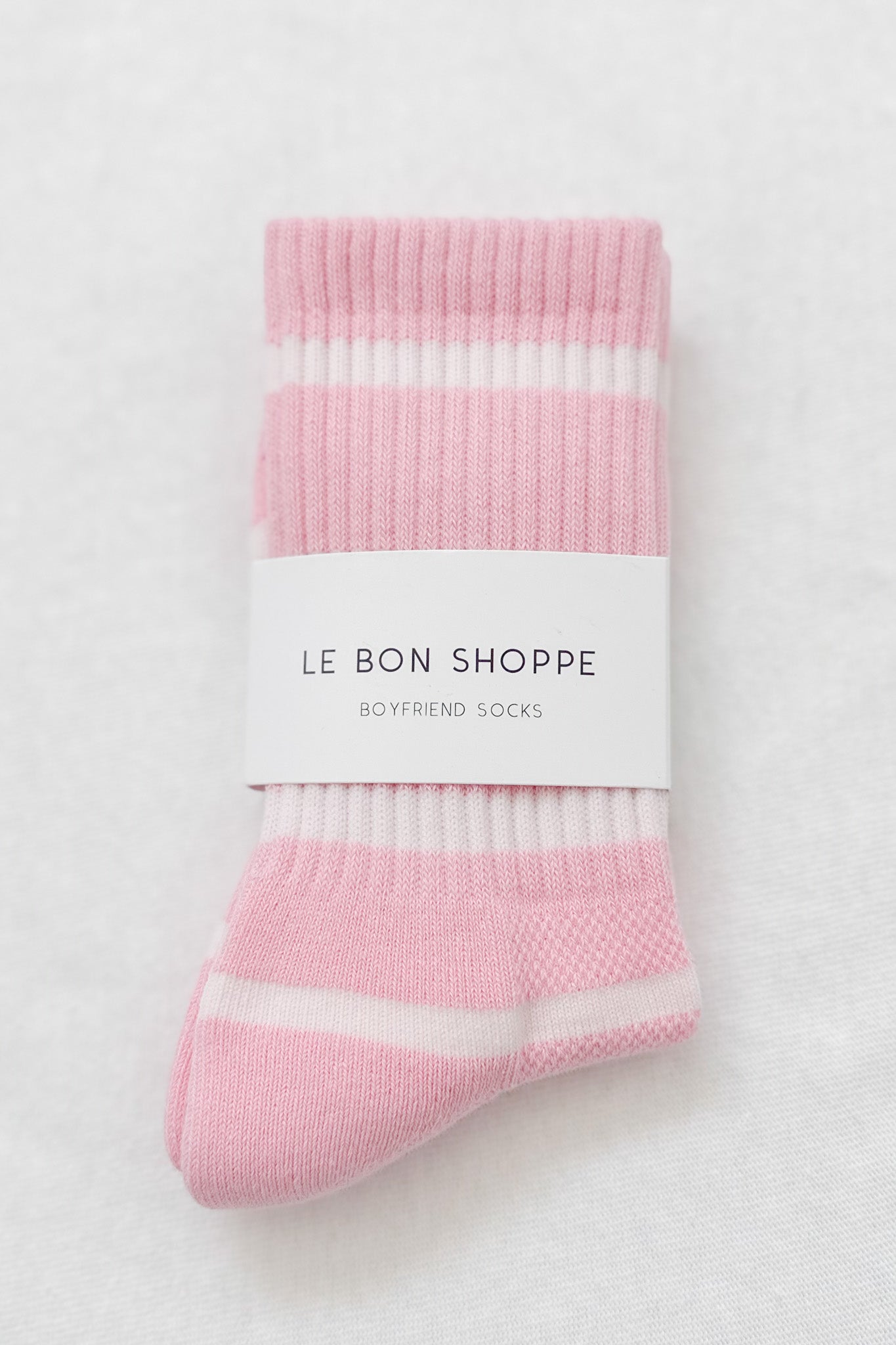 Striped Boyfriend Socks - Pink White Stripe