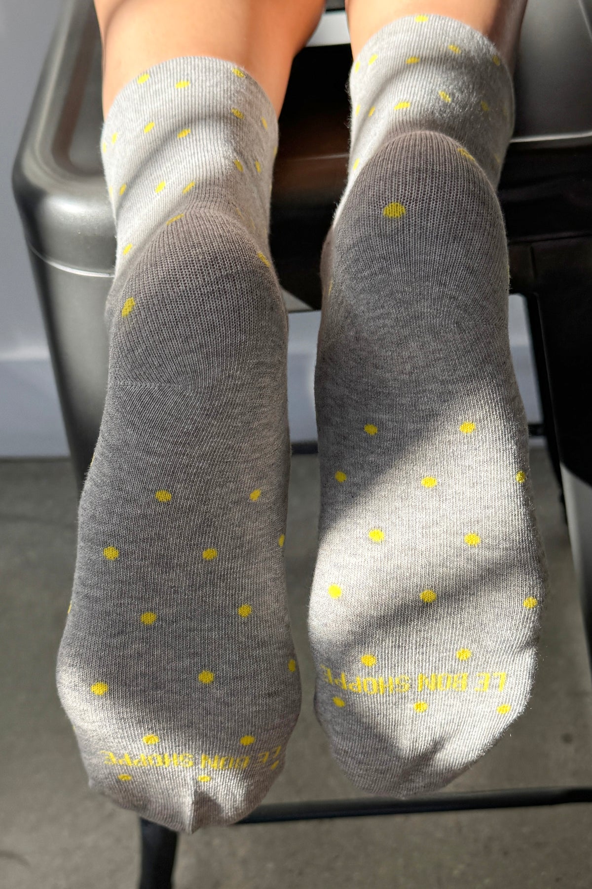 Polka Dot Sneaker Socks - Ht. Grey/Yellow