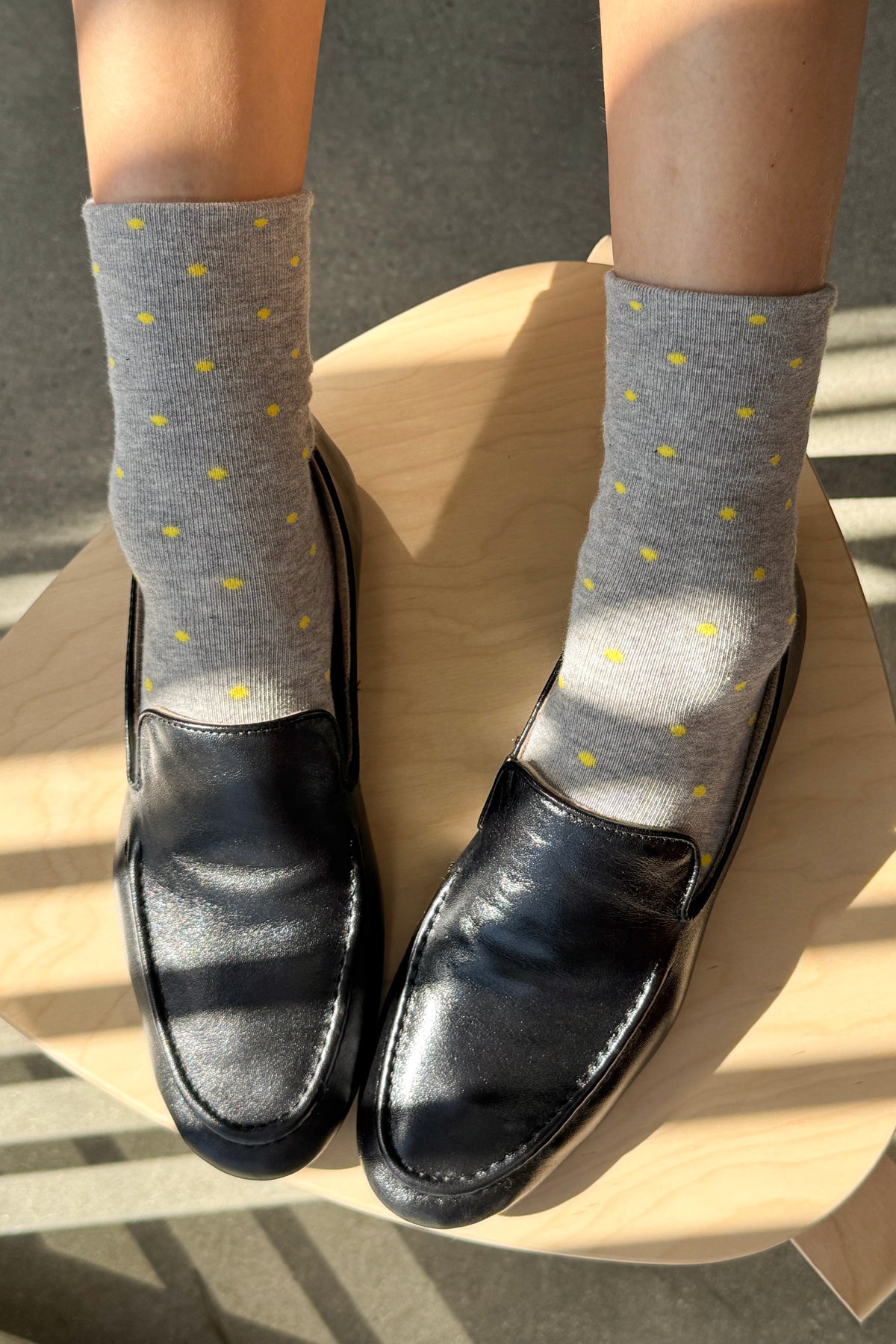 Polka Dot Sneaker Socks - Ht. Grey/Yellow